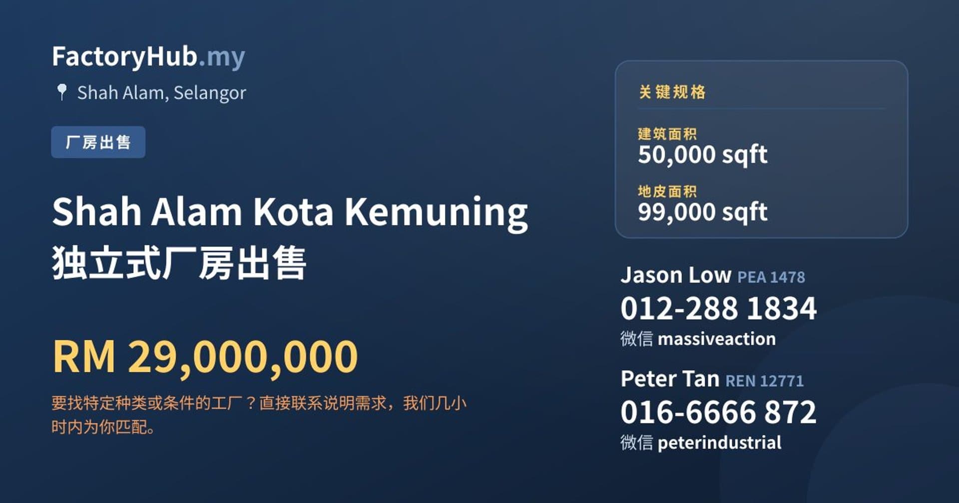 Shah Alam Kota Kemuning 独立式厂房出售 · 房源图片 1/2