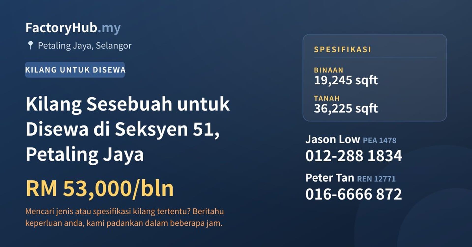 Kilang Sesebuah untuk Disewa di Seksyen 51, Petaling Jaya · Imej hartanah 1/2