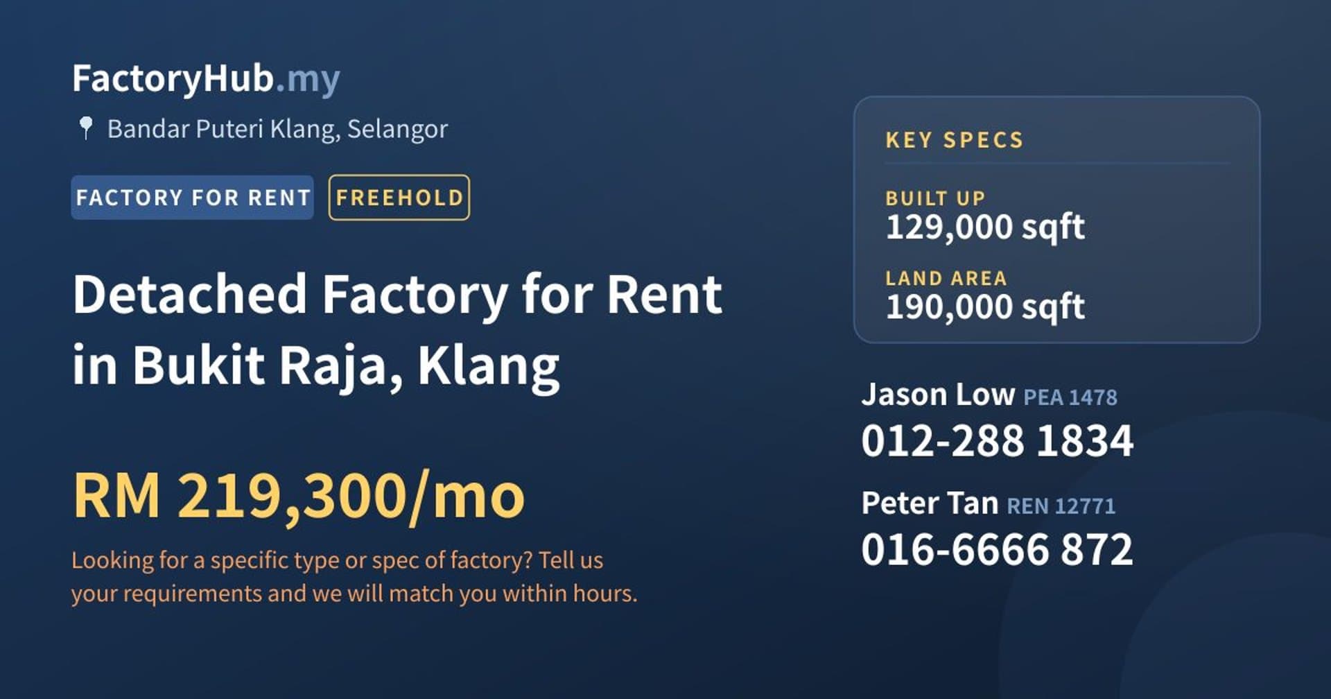 Detached Factory for Rent in Bukit Raja, Klang - Property image 1 of 2