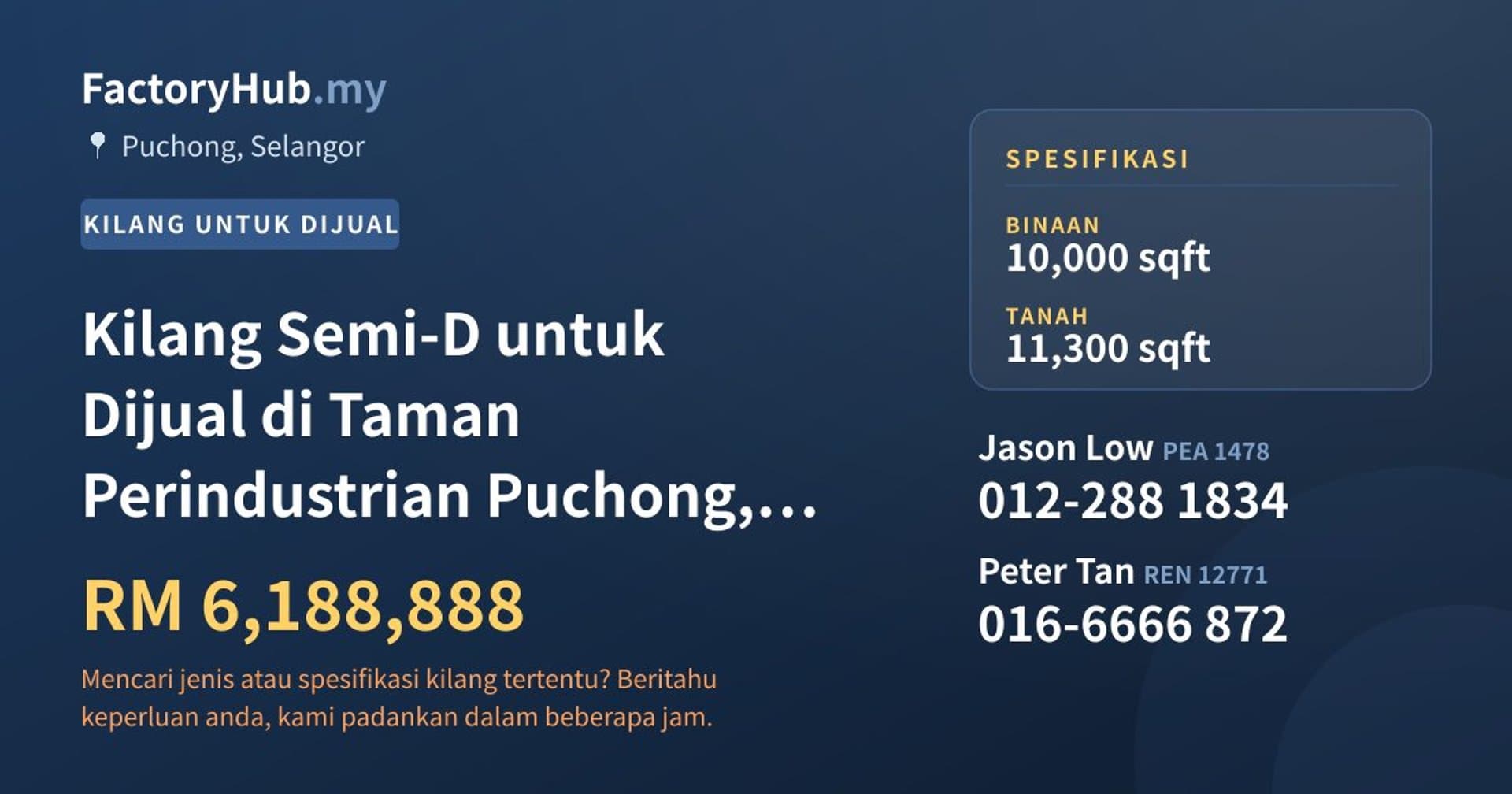 Kilang Semi-D untuk Dijual di Taman Perindustrian Puchong, Puchong · Imej hartanah 1/2