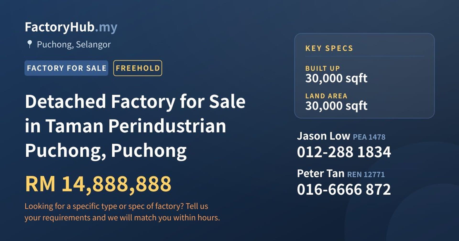 Detached Factory for Sale in Taman Perindustrian Puchong, Puchong - Property image 1 of 2