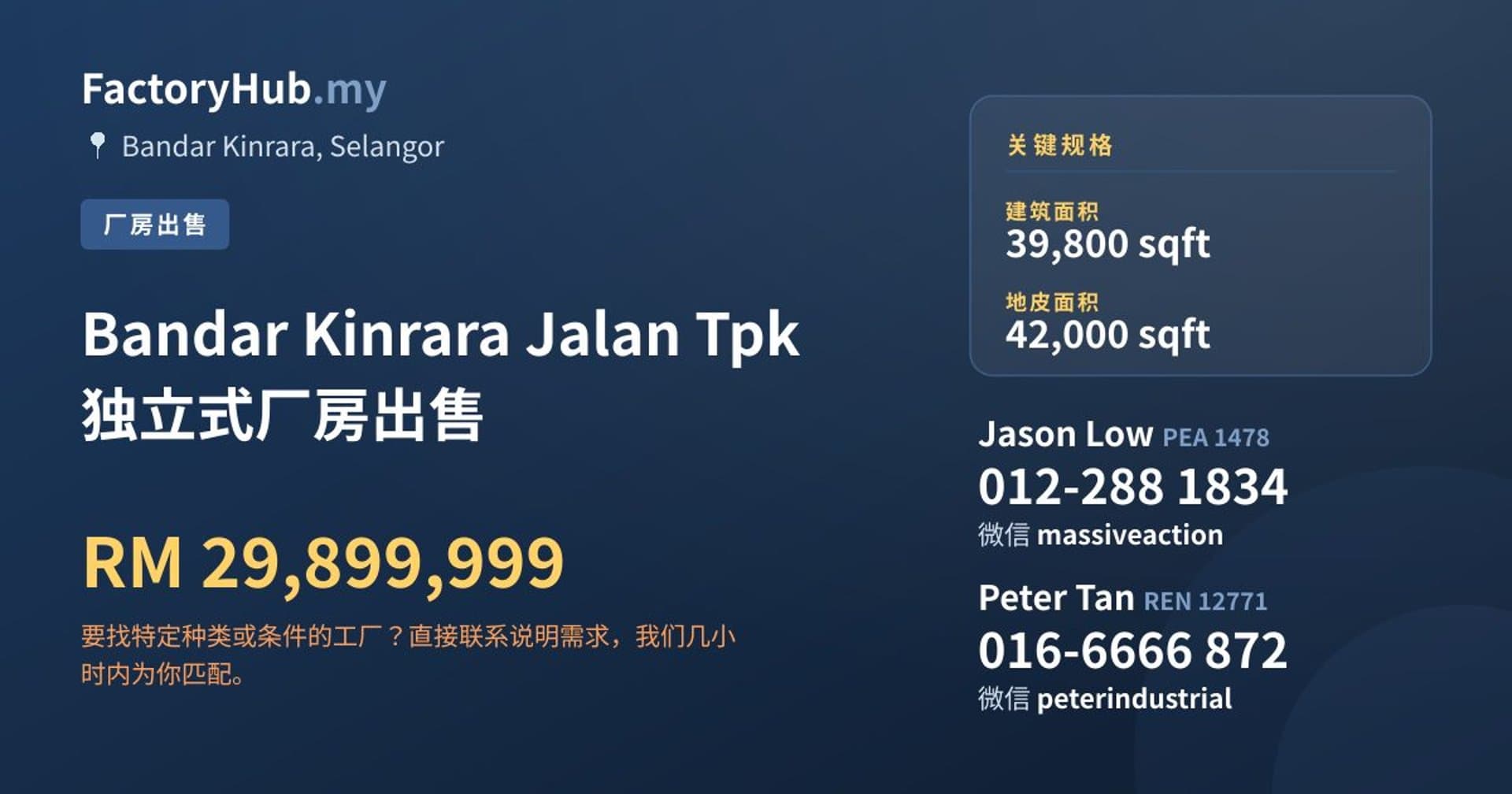 Bandar Kinrara Jalan Tpk 独立式厂房出售 · 房源图片 1/2