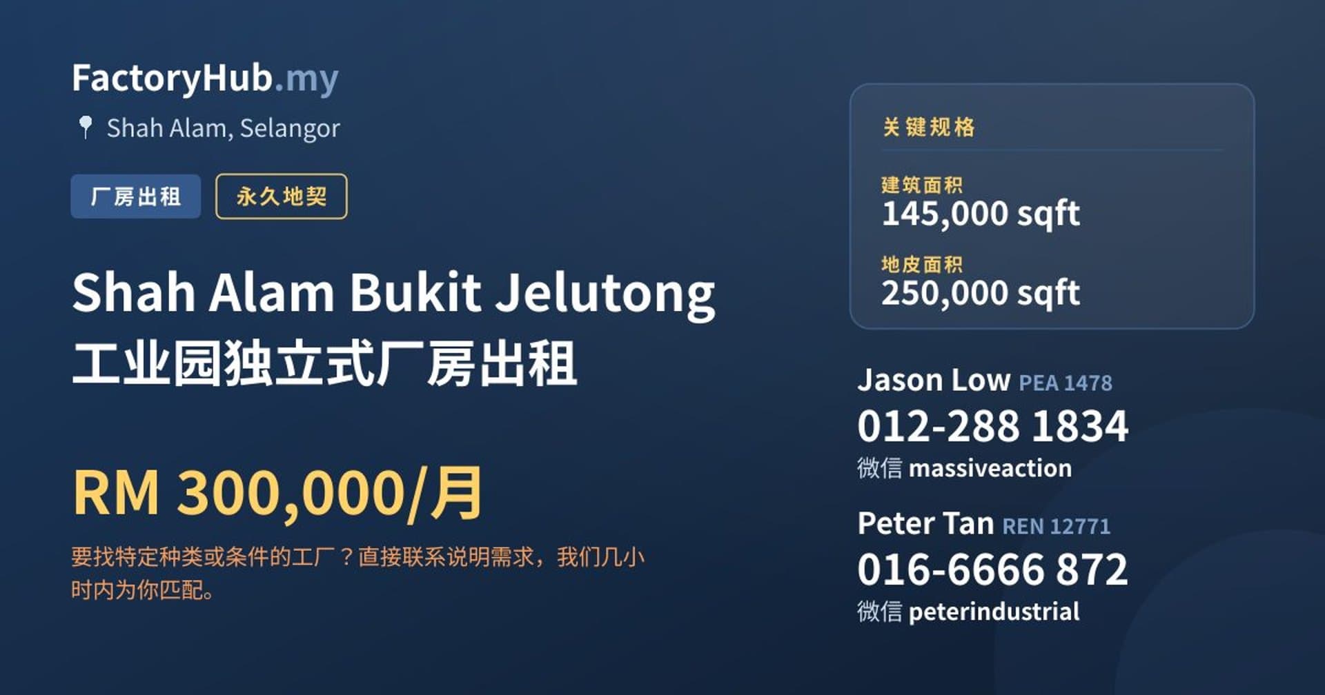 Shah Alam Bukit Jelutong 工业园独立式厂房出租 · 房源图片 1/2