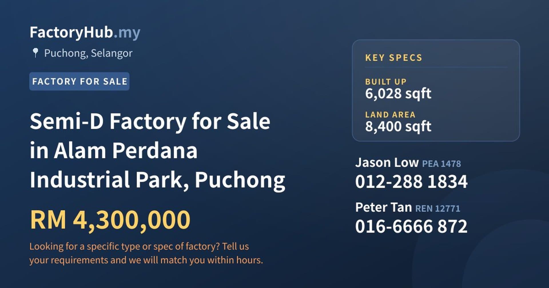 Semi-D Factory for Sale in Alam Perdana Industrial Park, Puchong - Property image 1 of 2