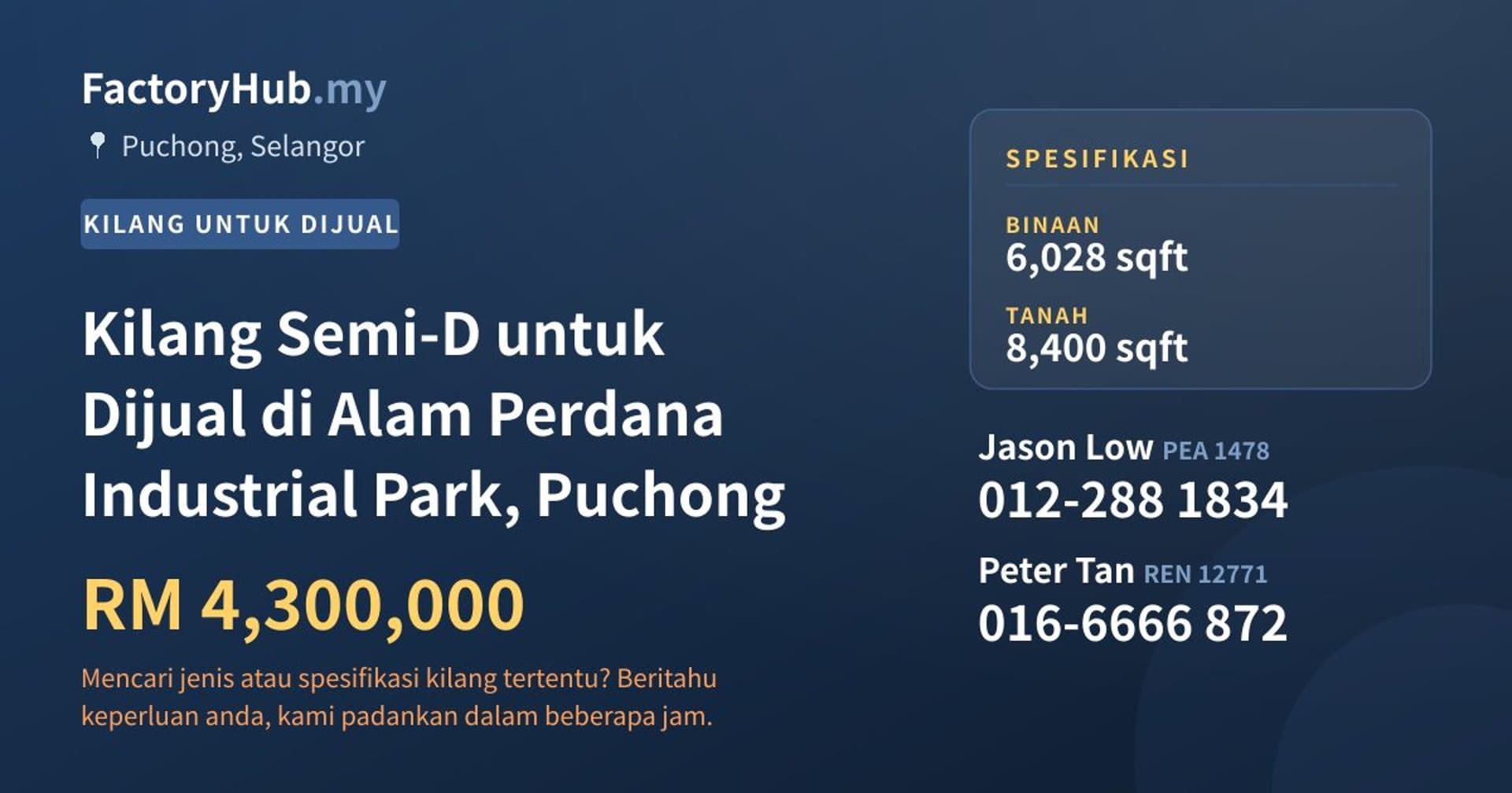 Kilang Semi-D untuk Dijual di Alam Perdana Industrial Park, Puchong · Imej hartanah 1/2