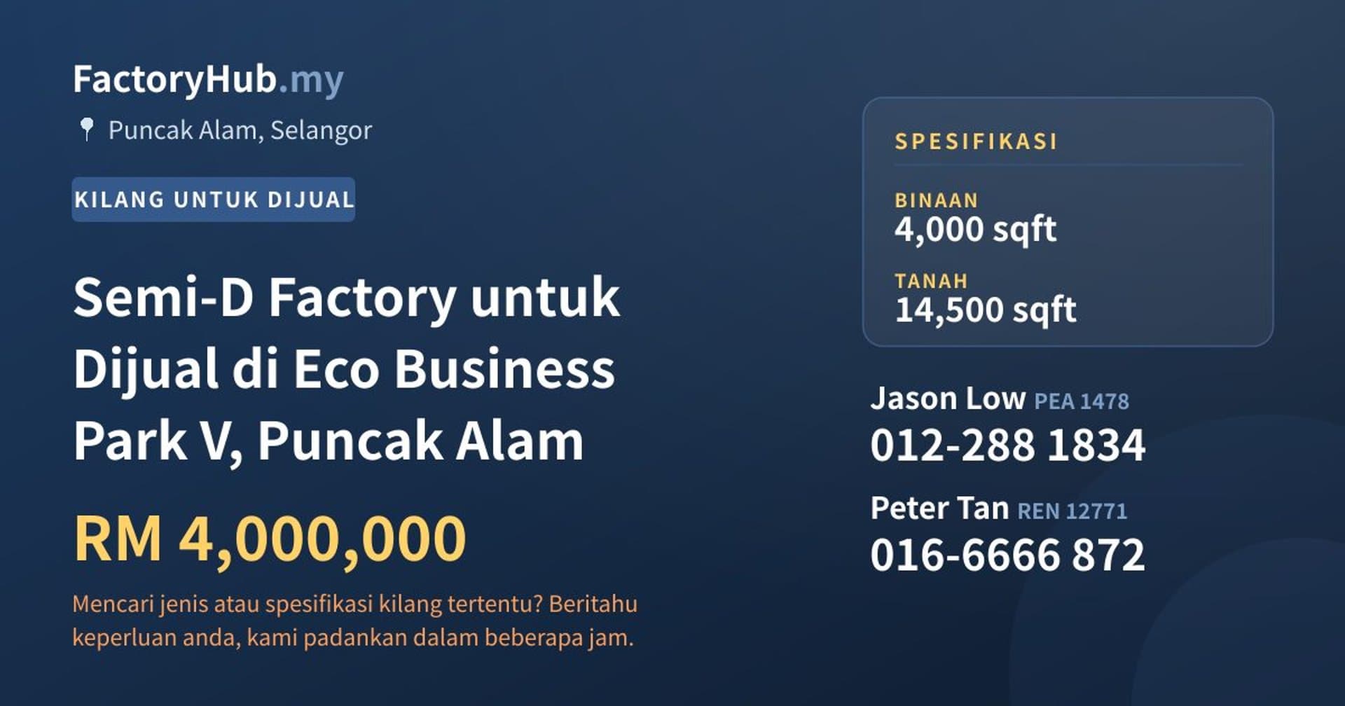 Semi-D Factory untuk Dijual di Eco Business Park V, Puncak Alam · Imej hartanah 1/2