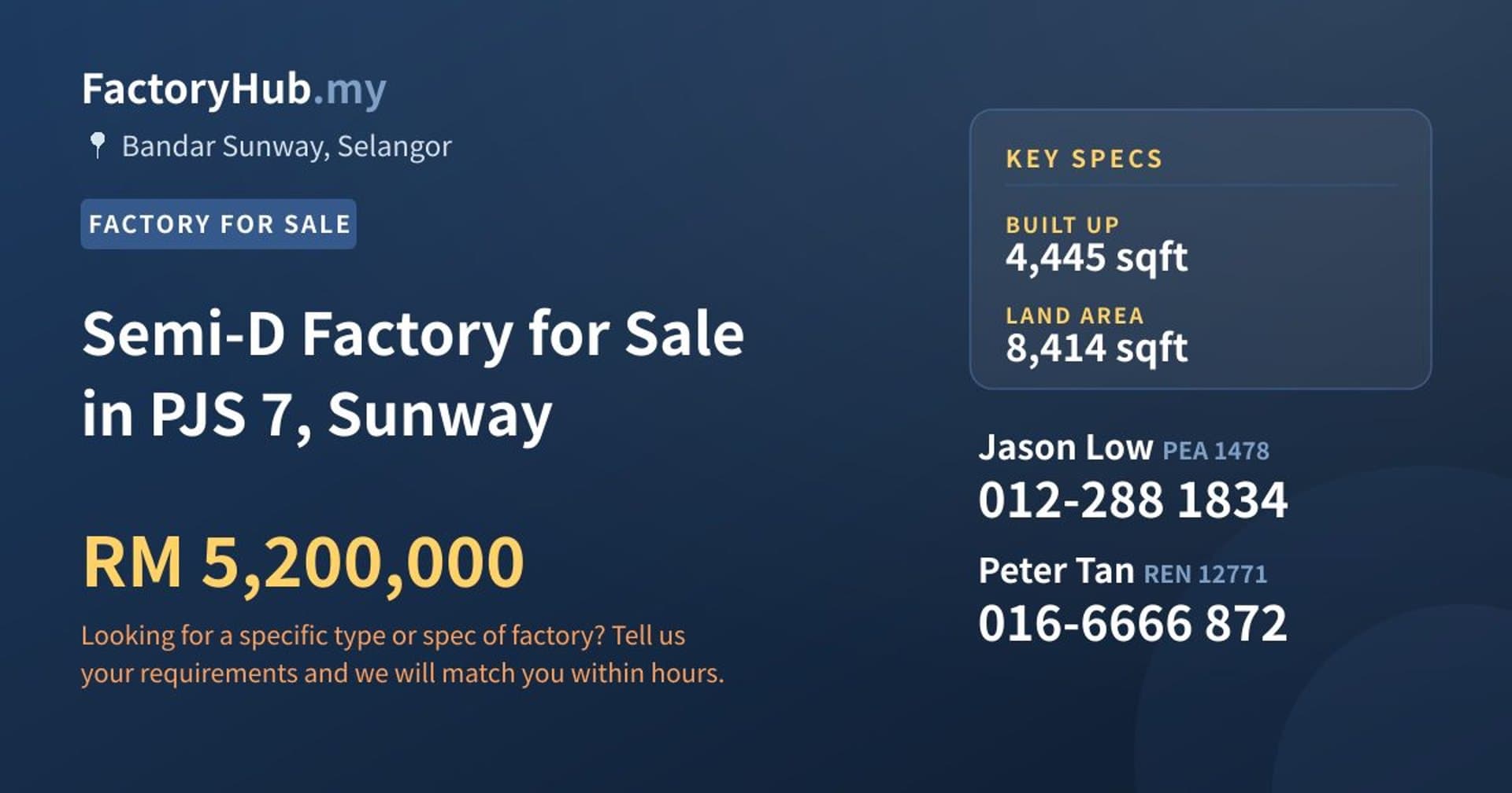 Semi-D Factory for Sale in PJS 7, Sunway - Property image 1 of 2
