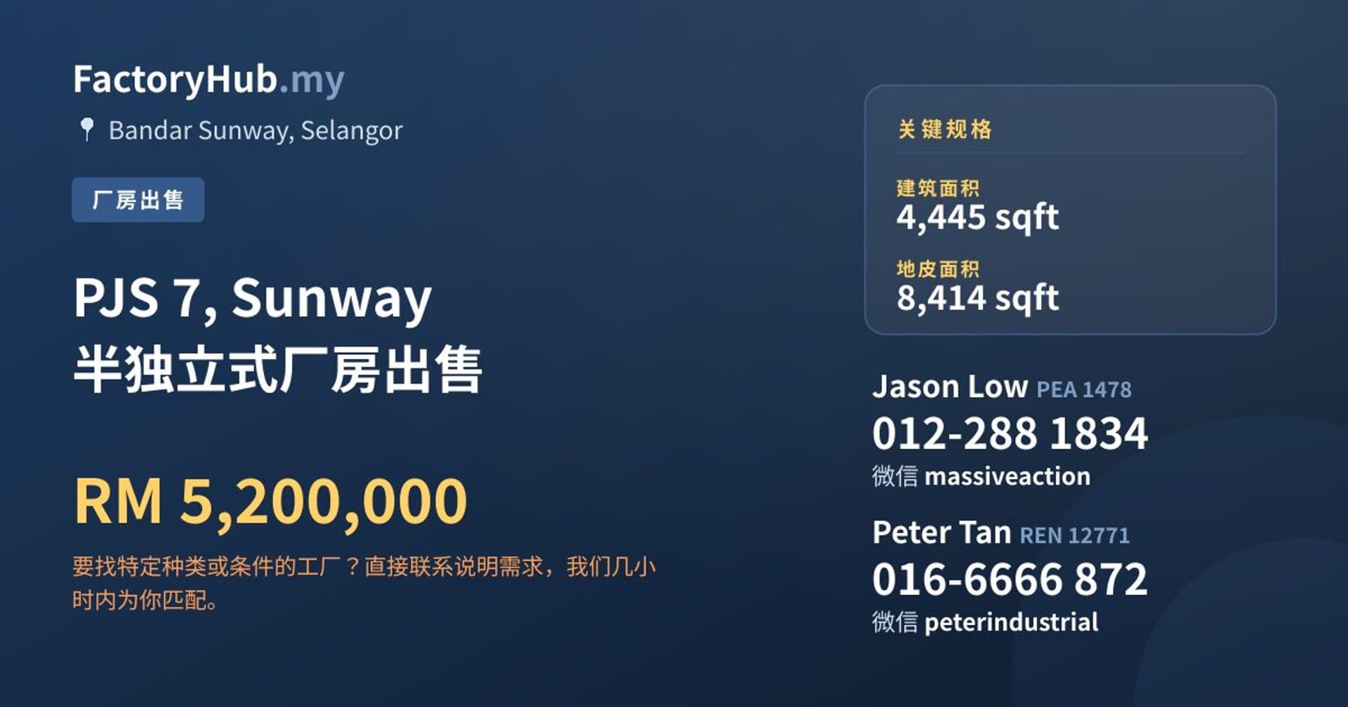 PJS 7, Sunway 半独立式厂房出售 · 房源图片 1/2