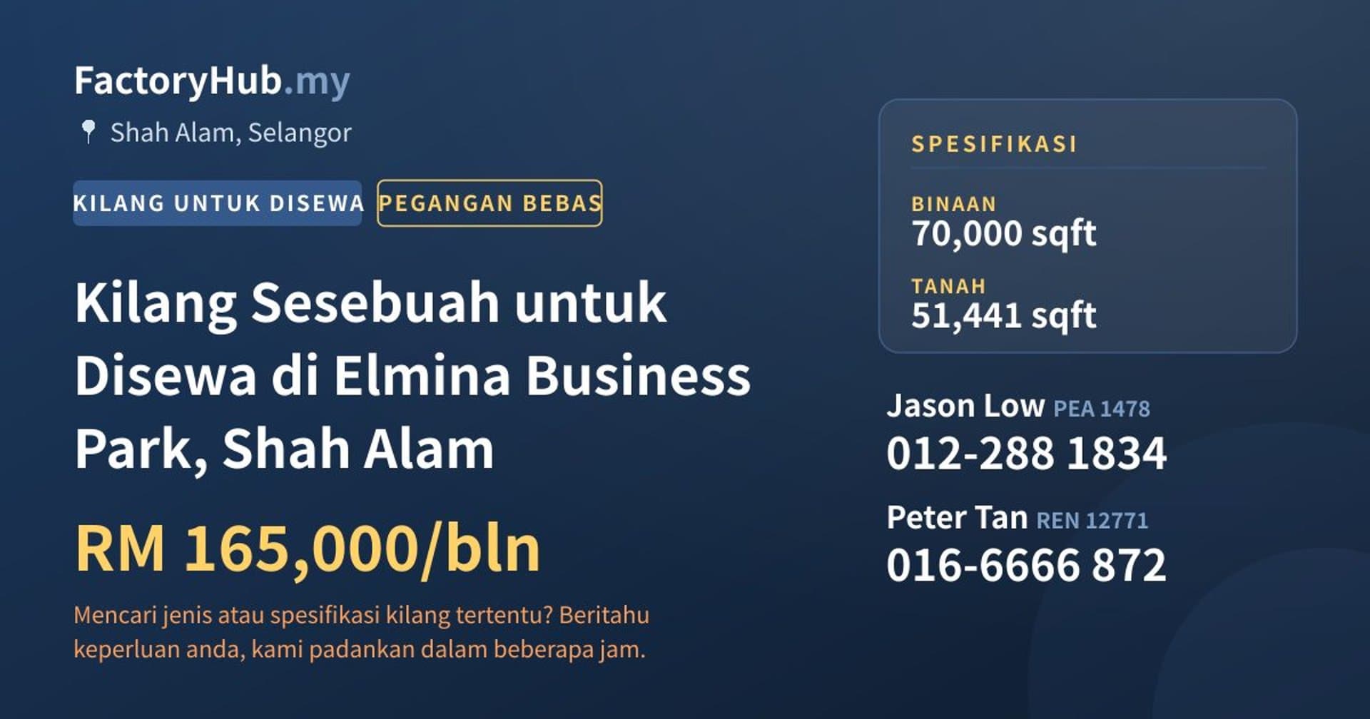 Kilang Sesebuah untuk Disewa di Elmina Business Park, Shah Alam · Imej hartanah 1/2