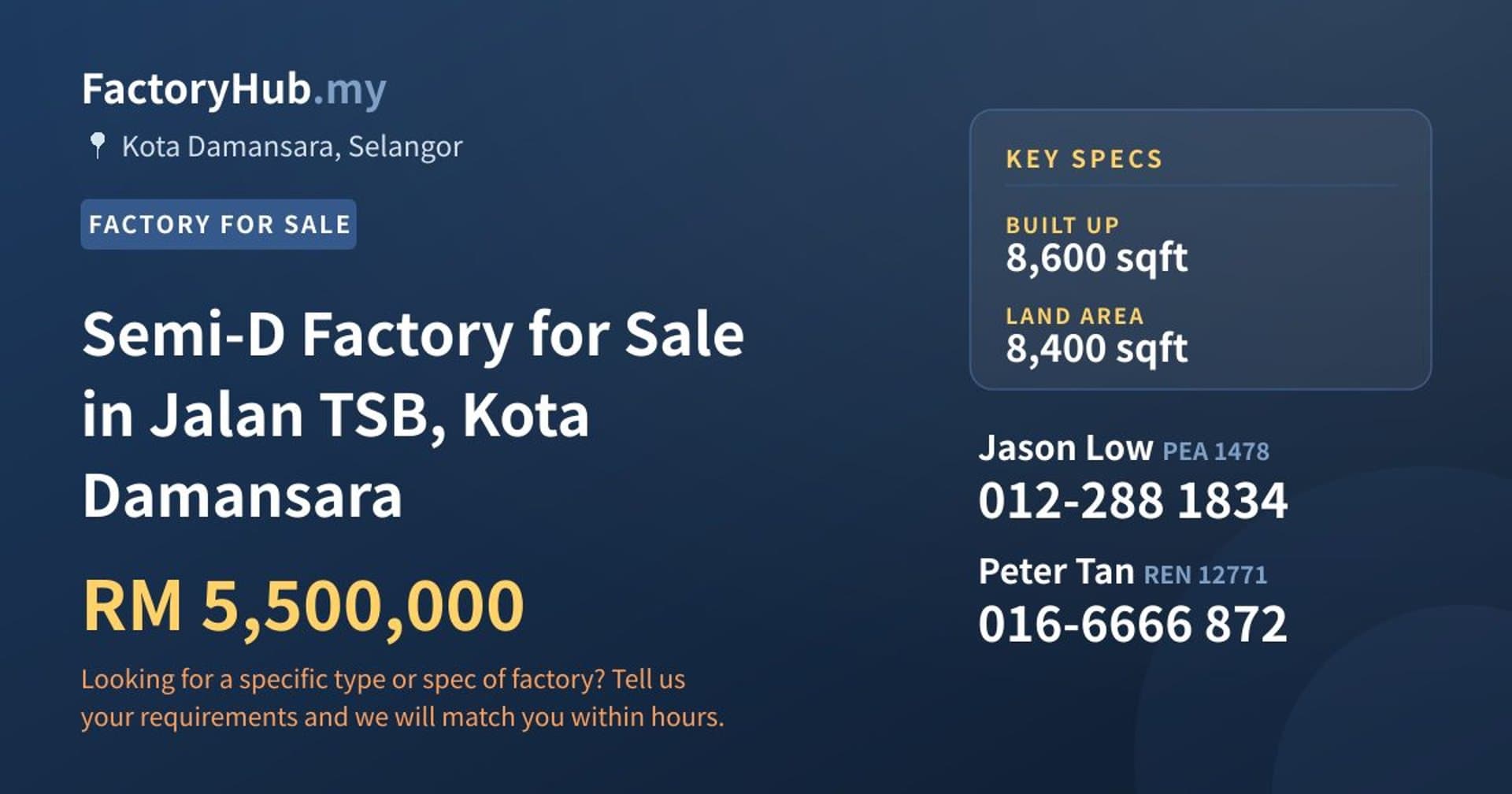 Semi-D Factory for Sale in Jalan TSB, Kota Damansara - Property image 1 of 2