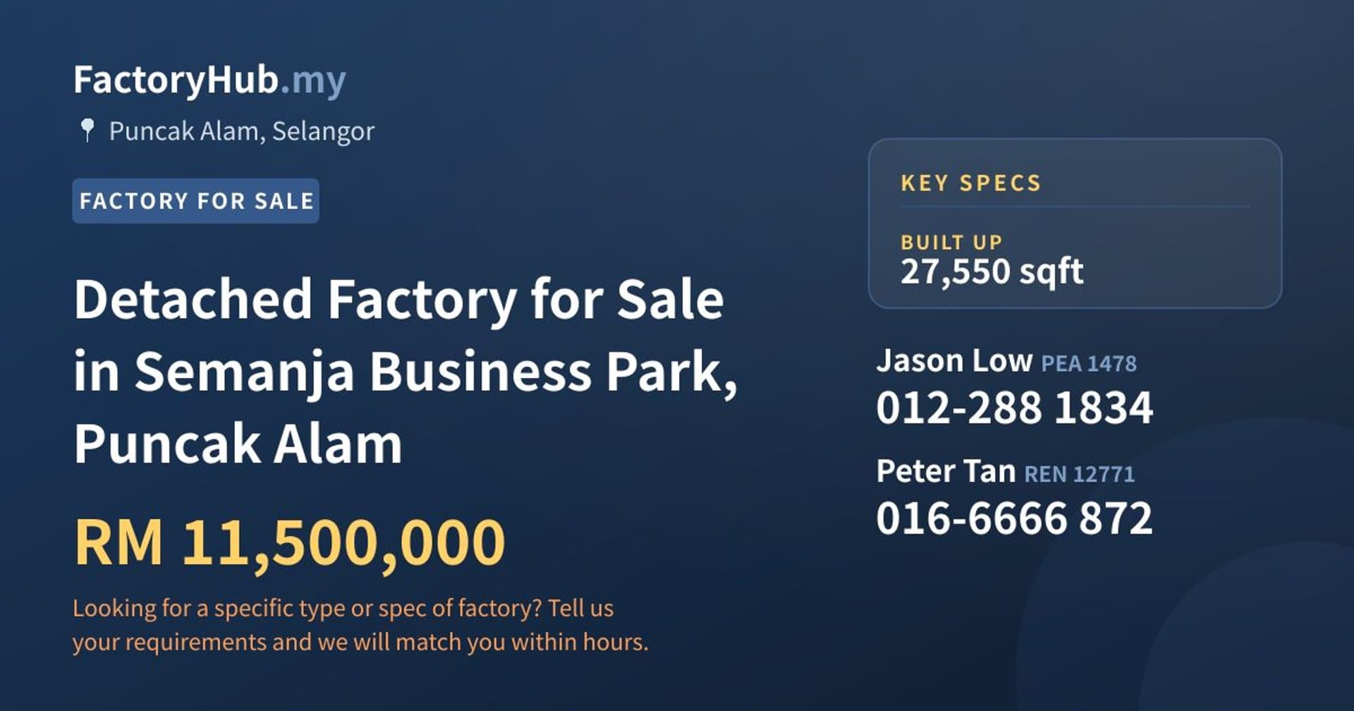 Detached Factory for Sale in Semanja Business Park, Puncak Alam - Property image 1 of 2