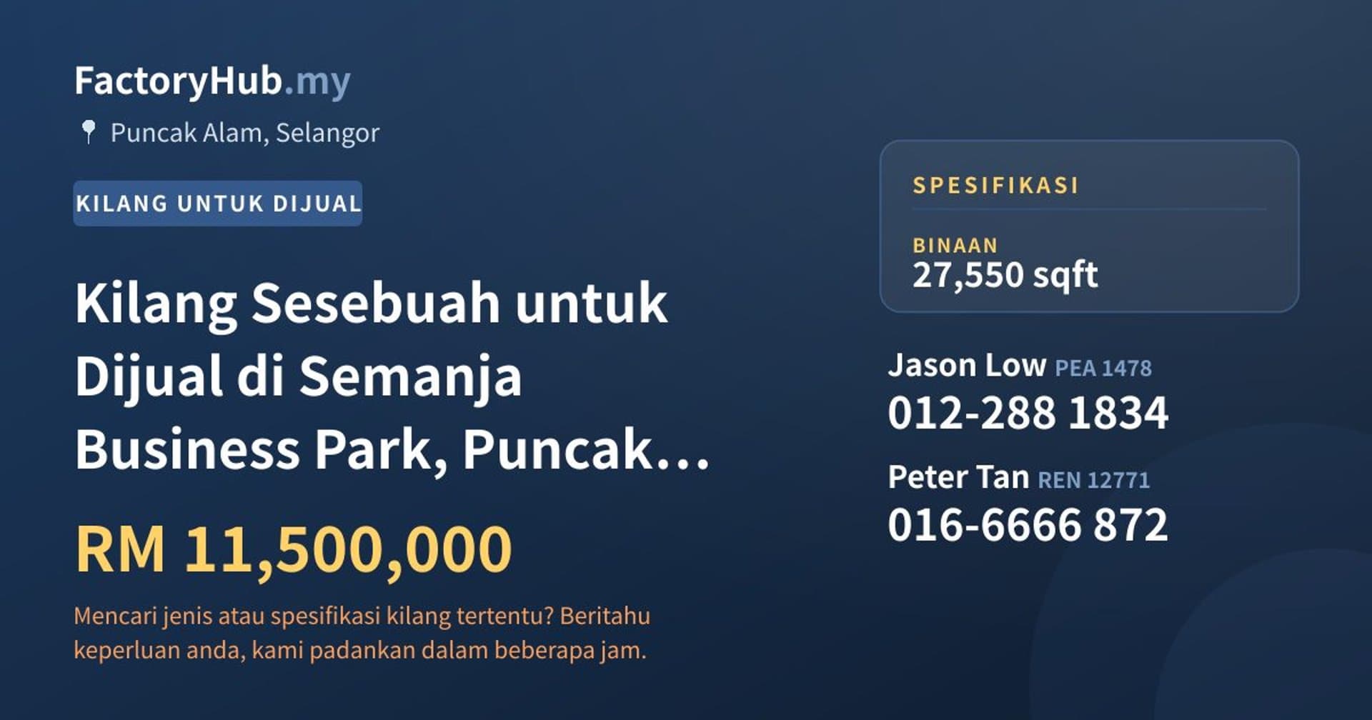 Kilang Sesebuah untuk Dijual di Semanja Business Park, Puncak Alam · Imej hartanah 1/2