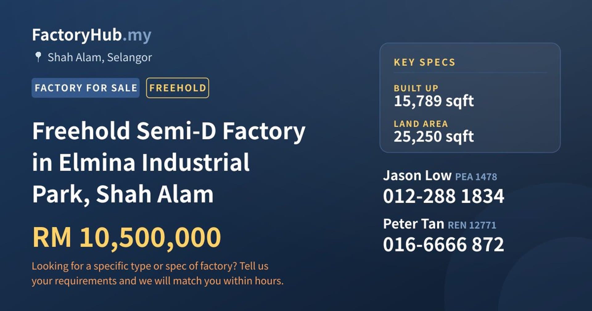 Freehold Semi-D Factory in Elmina Industrial Park, Shah Alam - Property image 1 of 2