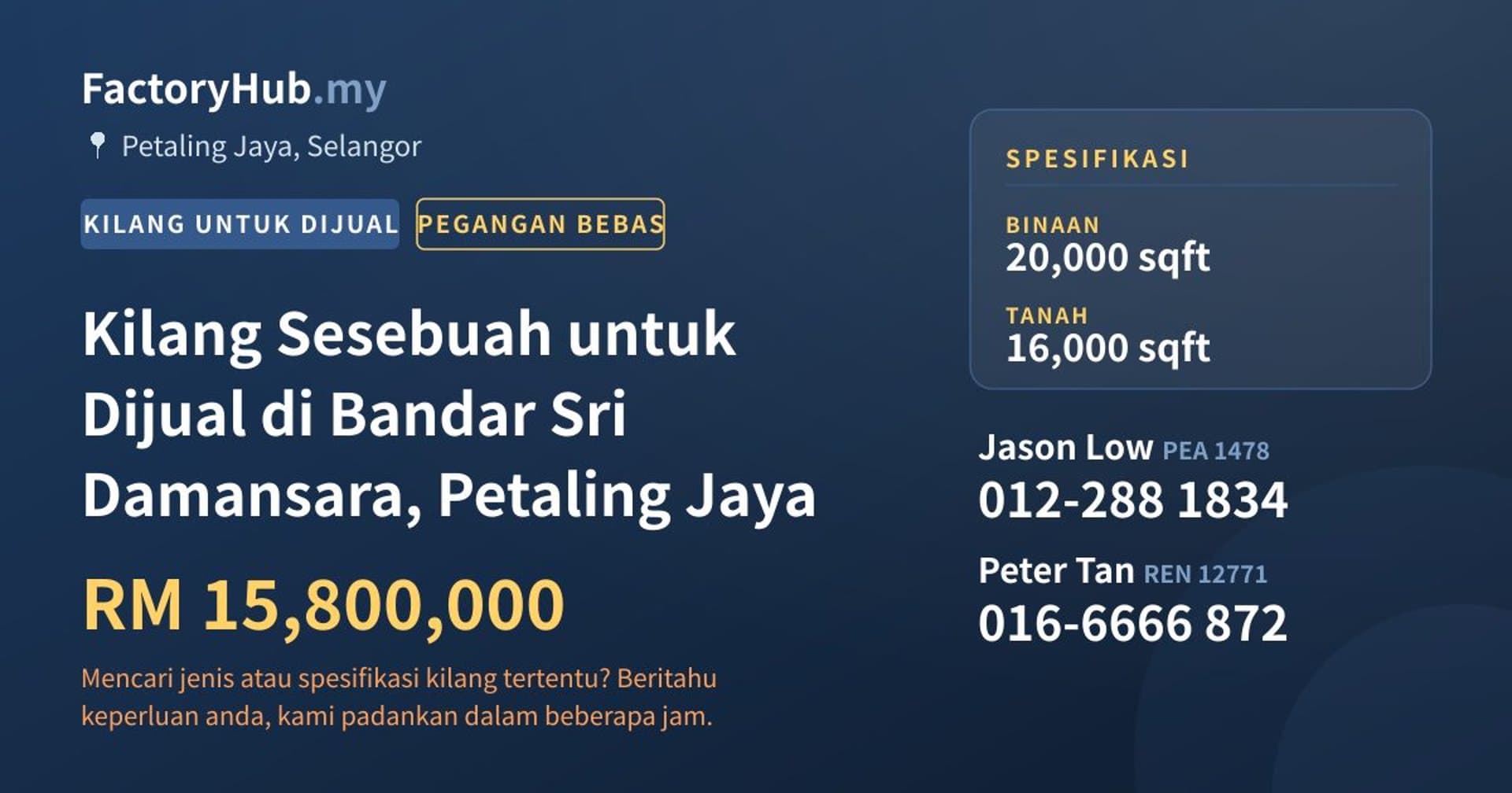 Kilang Sesebuah untuk Dijual di Bandar Sri Damansara, Petaling Jaya · Imej hartanah 1/2