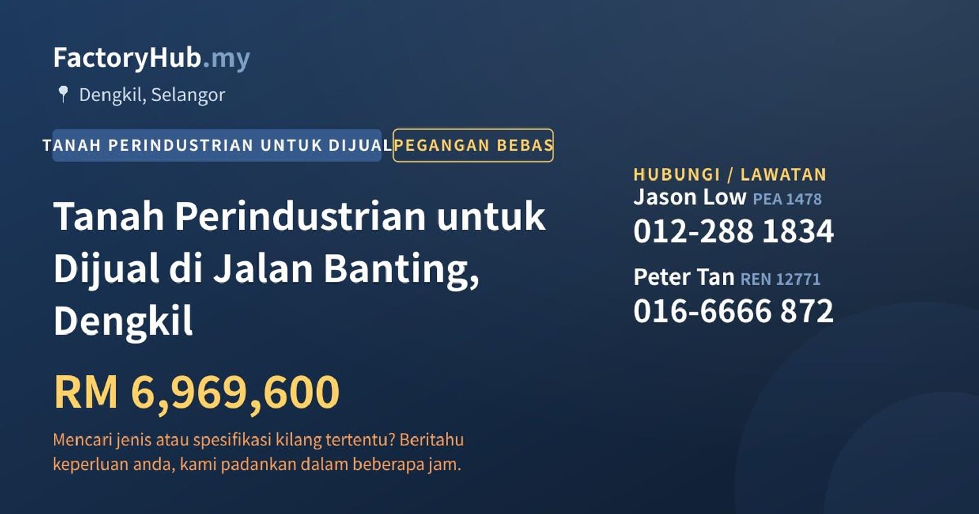 Tanah Perindustrian untuk Dijual di Jalan Banting, Dengkil · Imej hartanah 1/2