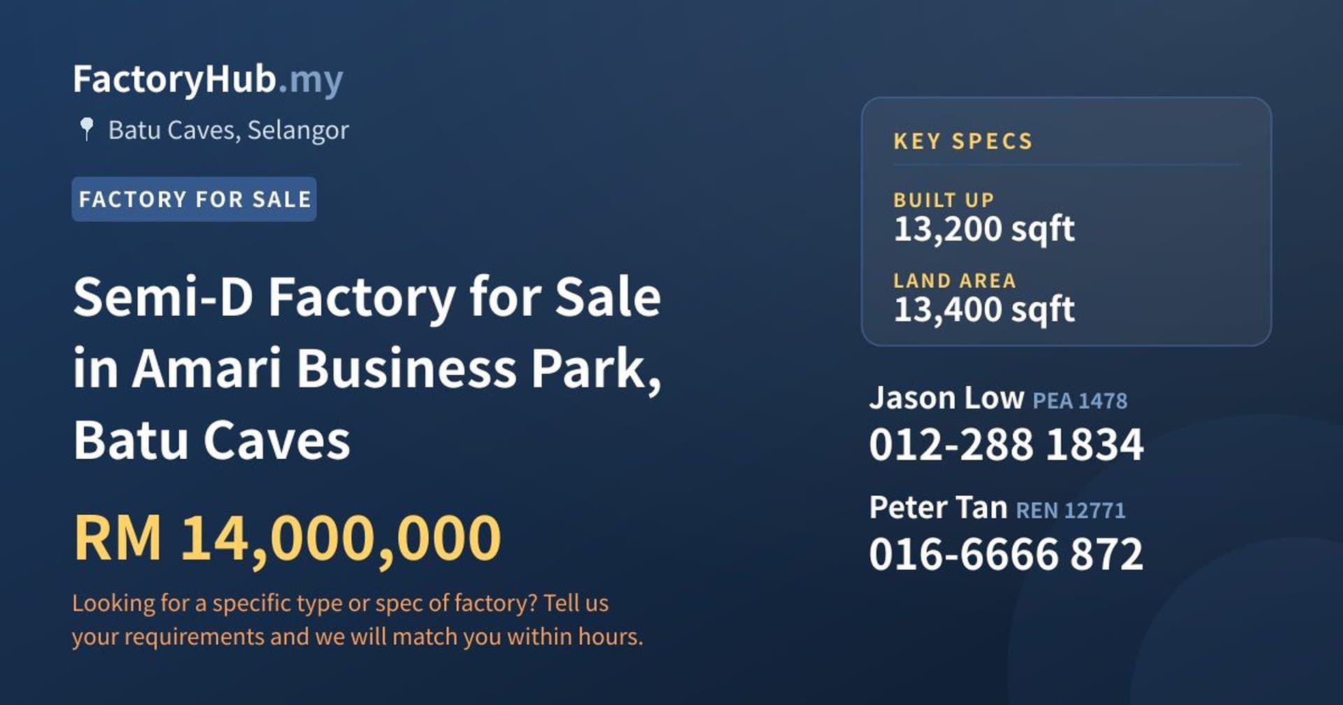 Semi-D Factory for Sale in Amari Business Park, Batu Caves - Property image 1 of 2