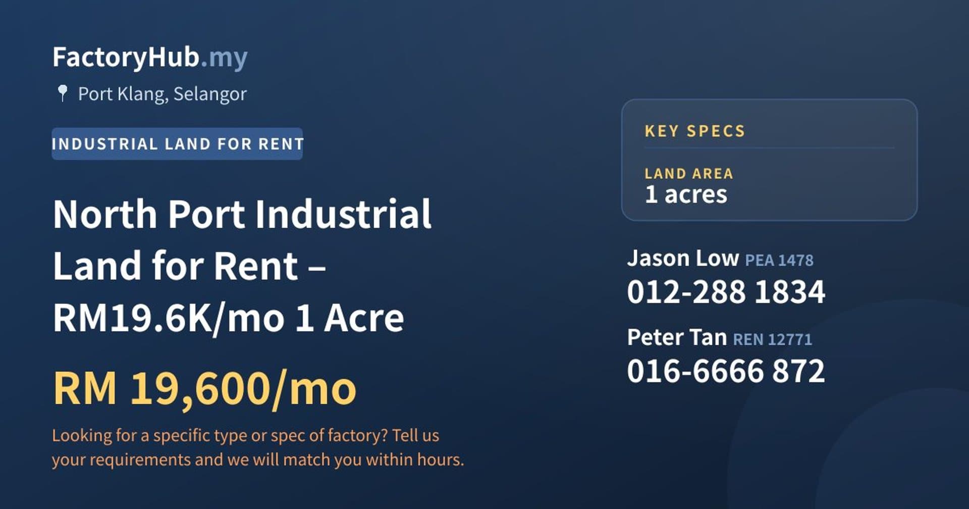 North Port Industrial Land for Rent – RM19.6K/mo 1 Acre - Property image 1 of 4