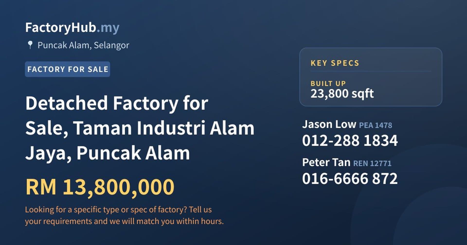 Detached Factory for Sale, Taman Industri Alam Jaya, Puncak Alam - Property image 1 of 2