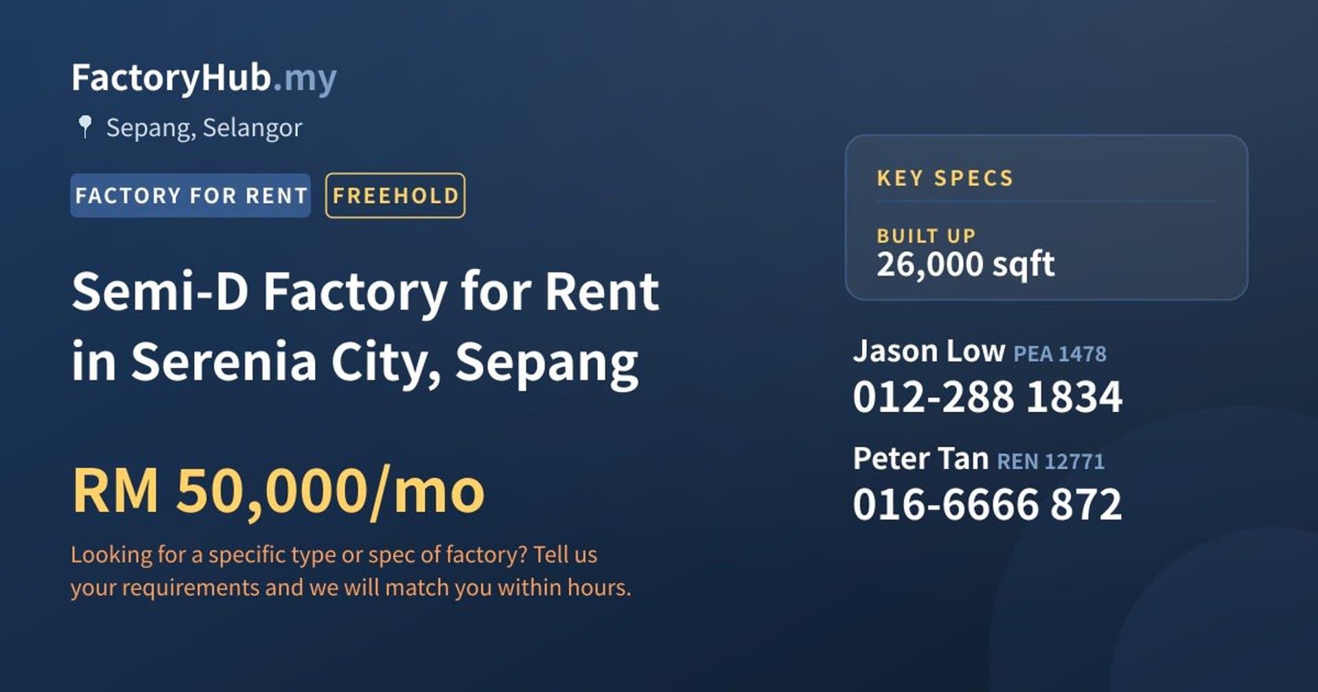 Semi-D Factory for Rent in Serenia City, Sepang - Property image 1 of 2