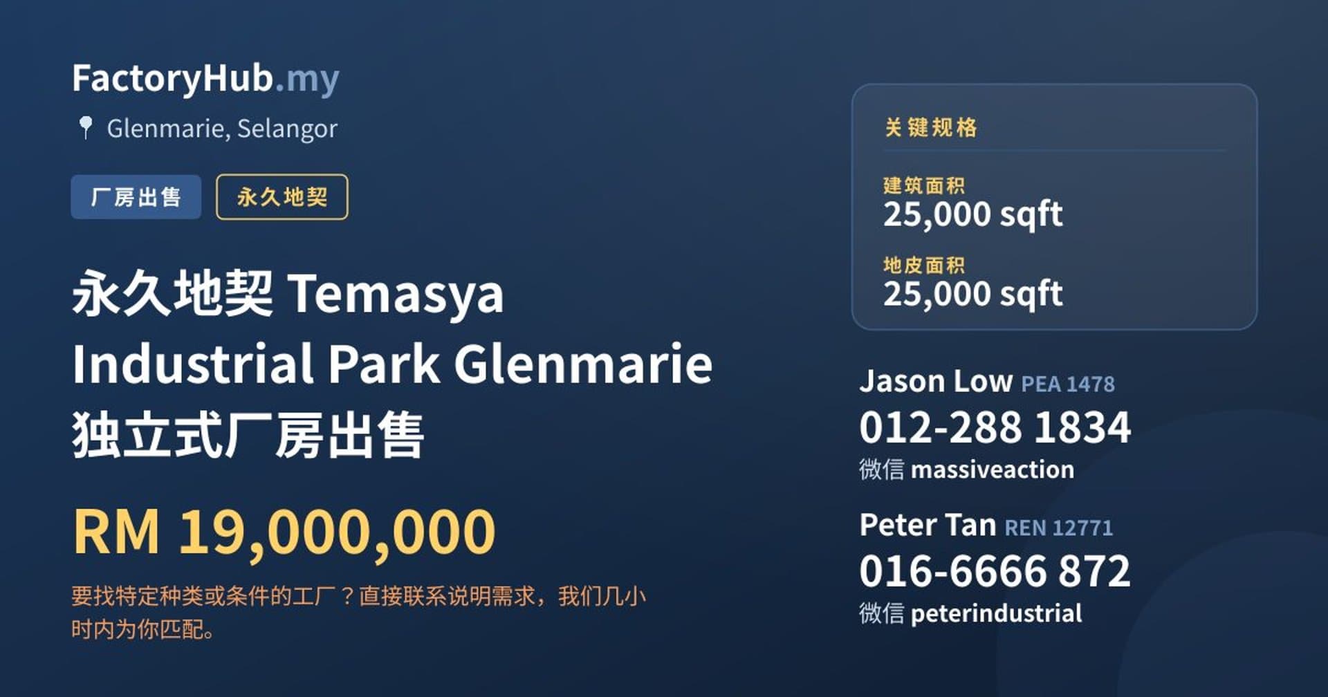 永久地契 Temasya Industrial Park Glenmarie 独立式厂房出售 · 房源图片 1/2