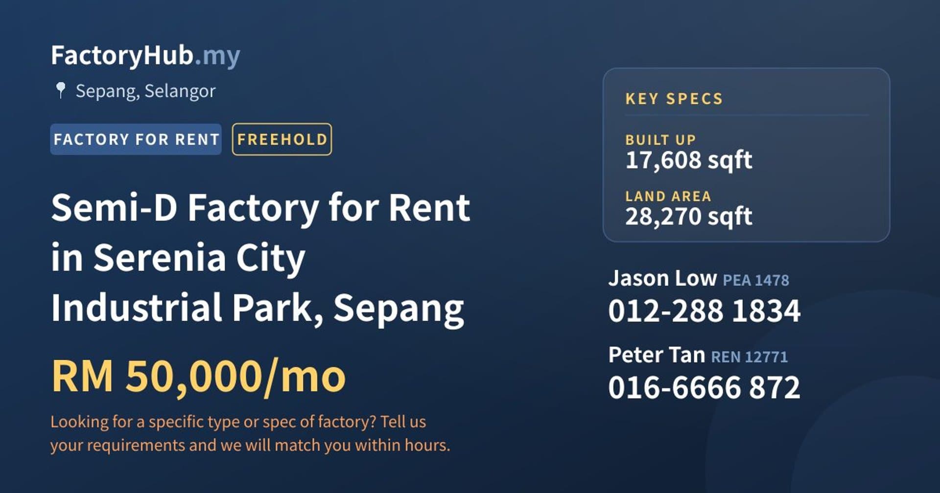 Semi-D Factory for Rent in Serenia City Industrial Park, Sepang - Property image 1 of 2