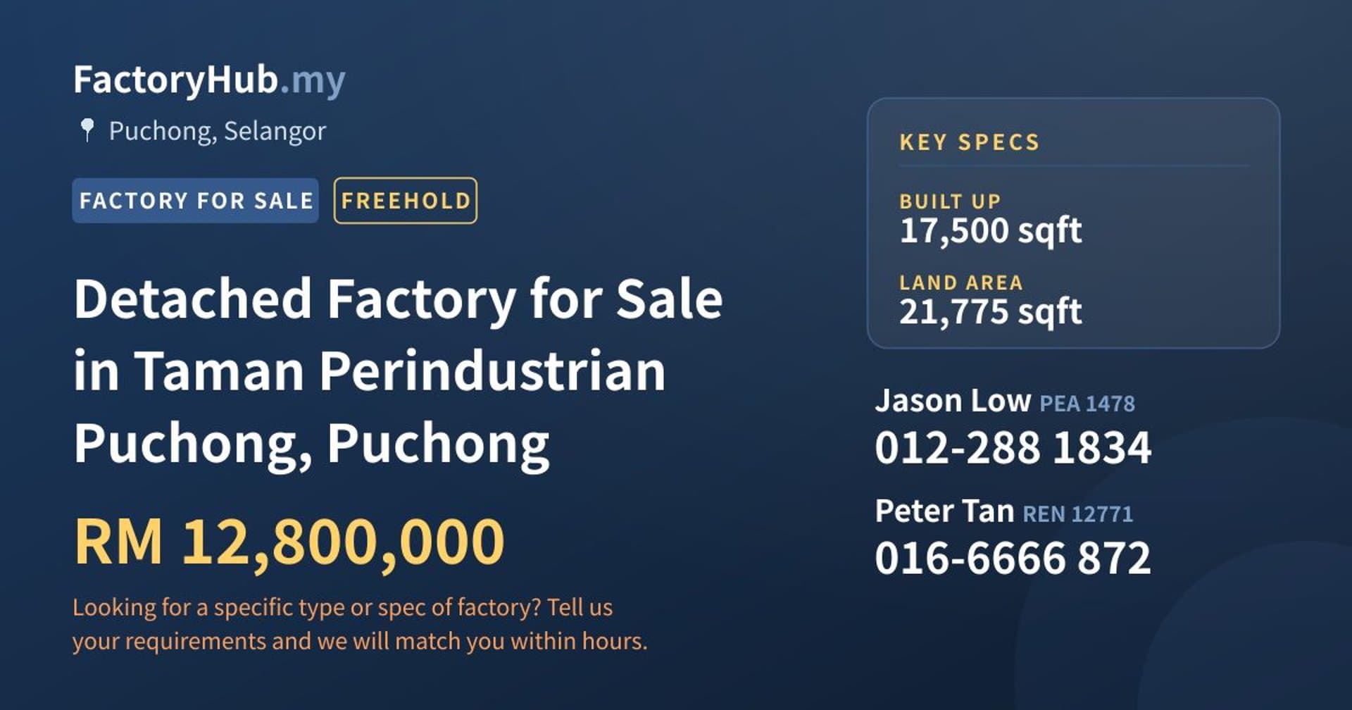 Detached Factory for Sale in Taman Perindustrian Puchong, Puchong - Property image 1 of 2