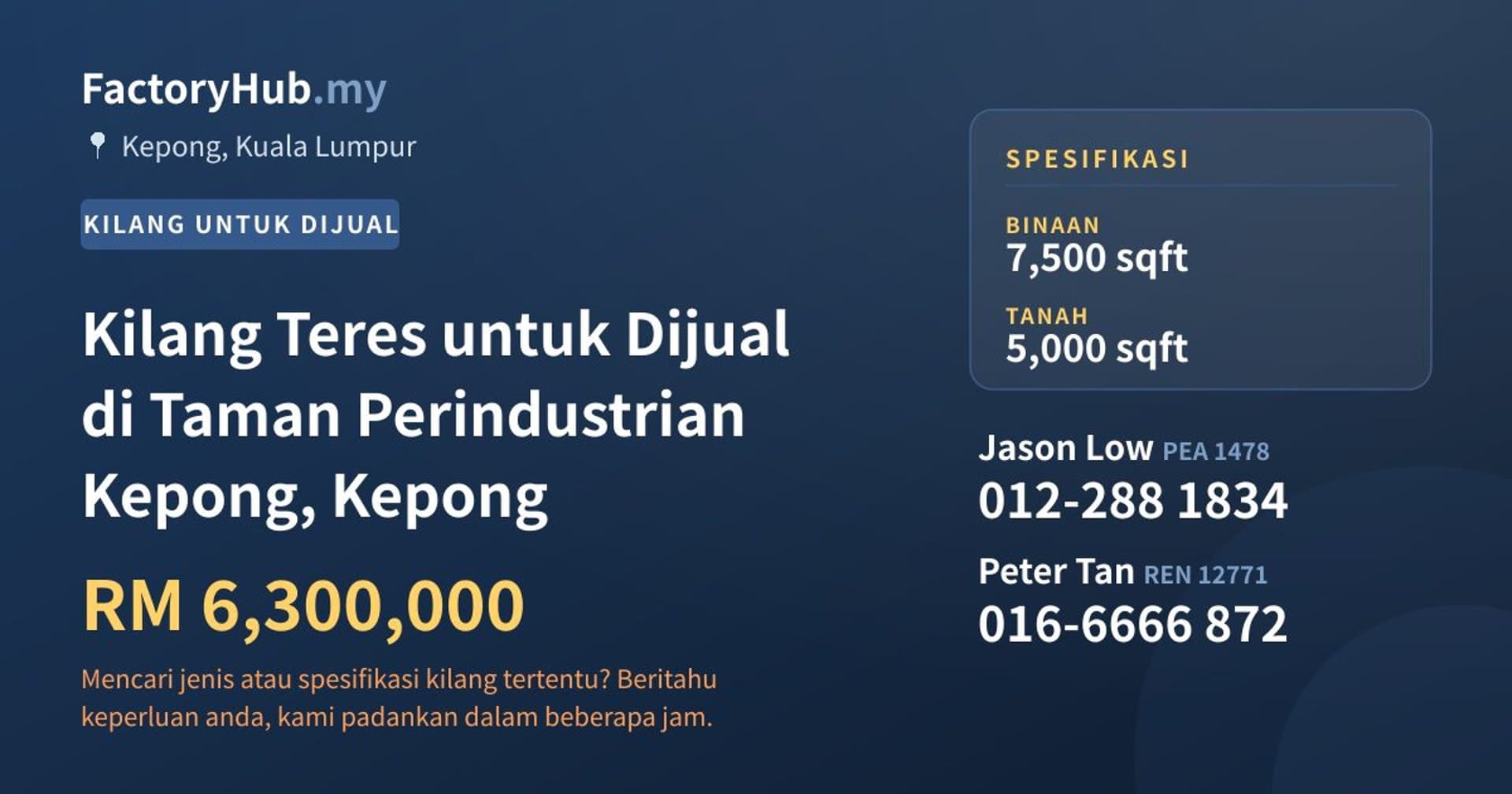 Kilang Teres untuk Dijual di Taman Perindustrian Kepong, Kepong · Imej hartanah 1/2