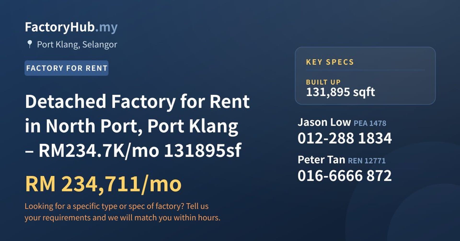 Detached Factory for Rent in North Port, Port Klang – RM234.7K/mo 131895sf - Property image 1 of 5