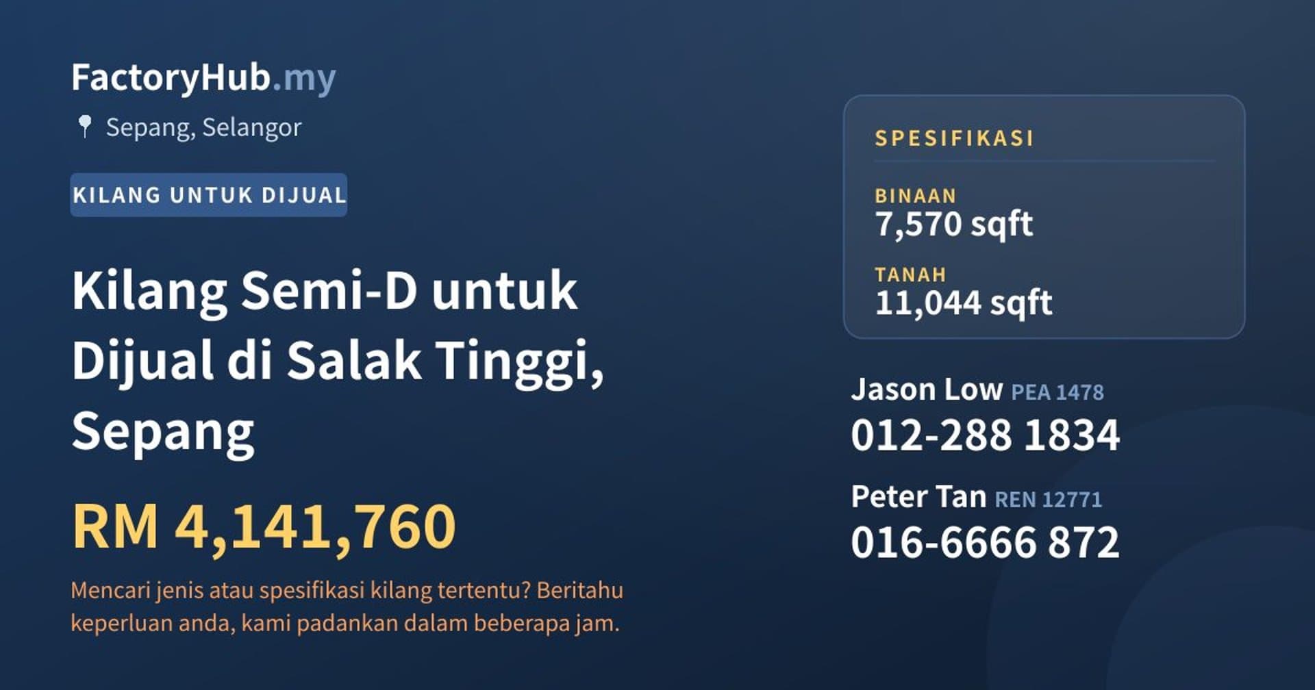 Kilang Semi-D untuk Dijual di Salak Tinggi, Sepang · Imej hartanah 1/2