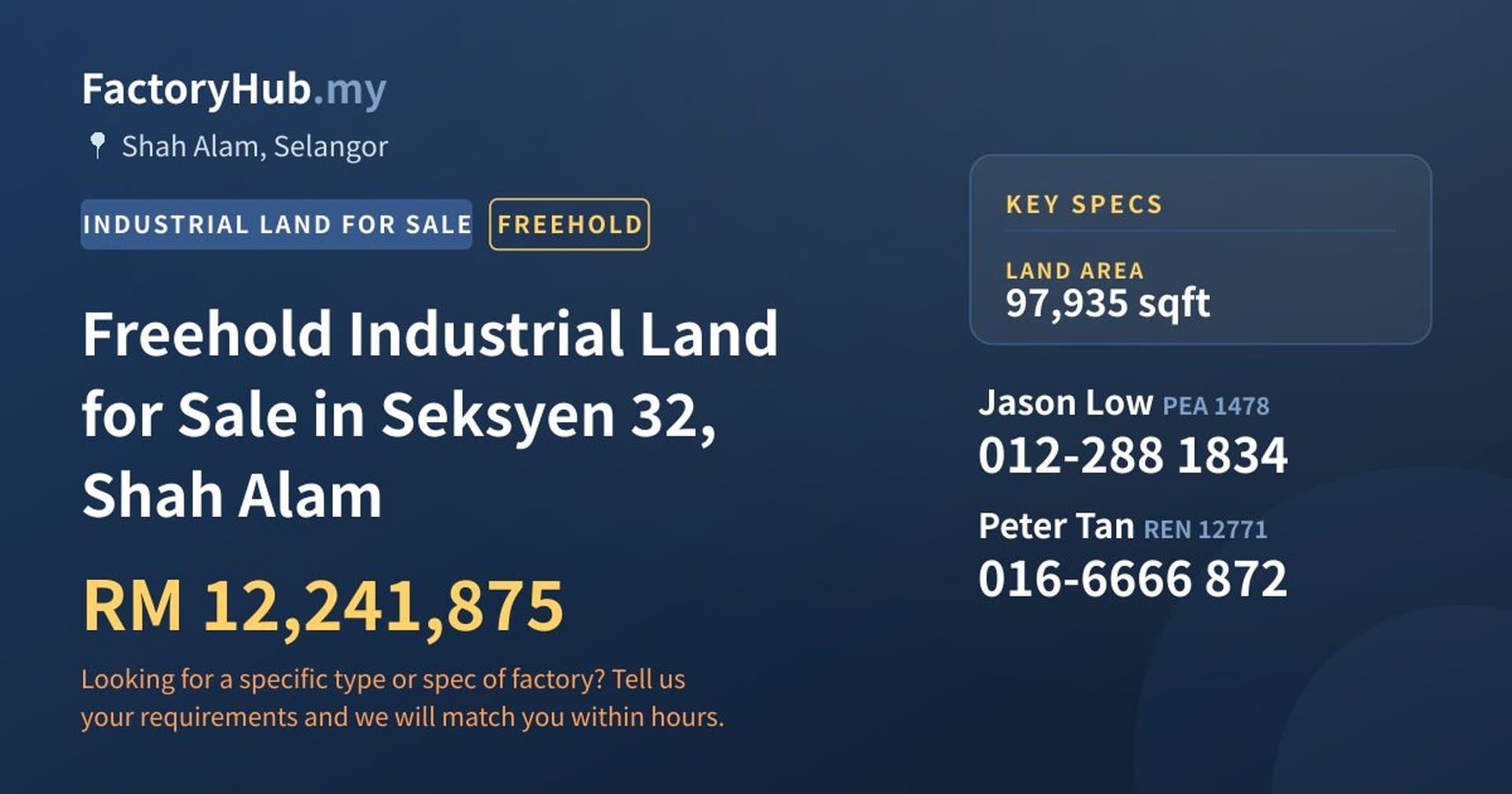 Freehold Industrial Land for Sale in Seksyen 32, Shah Alam - Property image 1 of 2