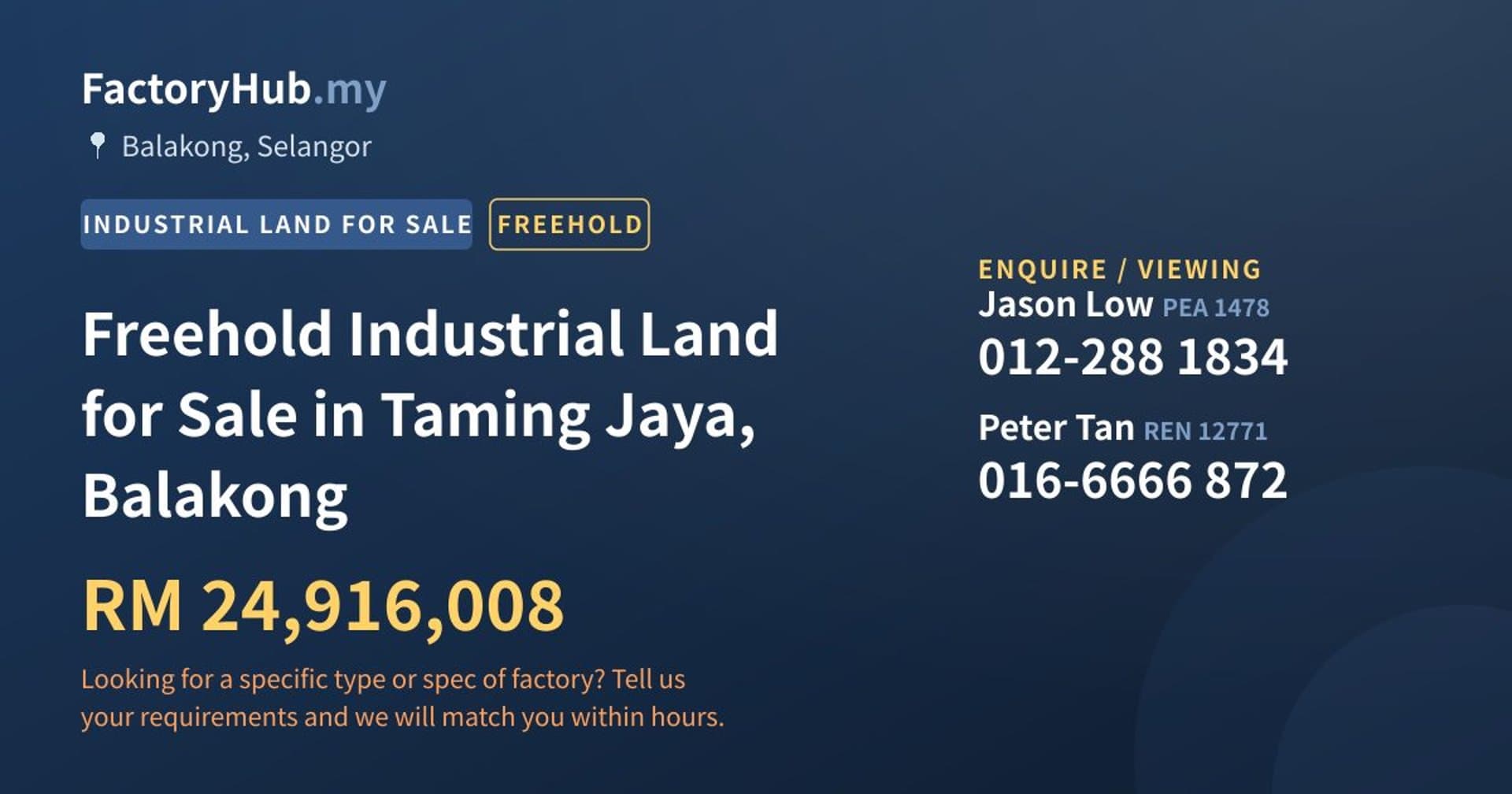 Freehold Industrial Land for Sale in Taming Jaya, Balakong - Property image 1 of 2