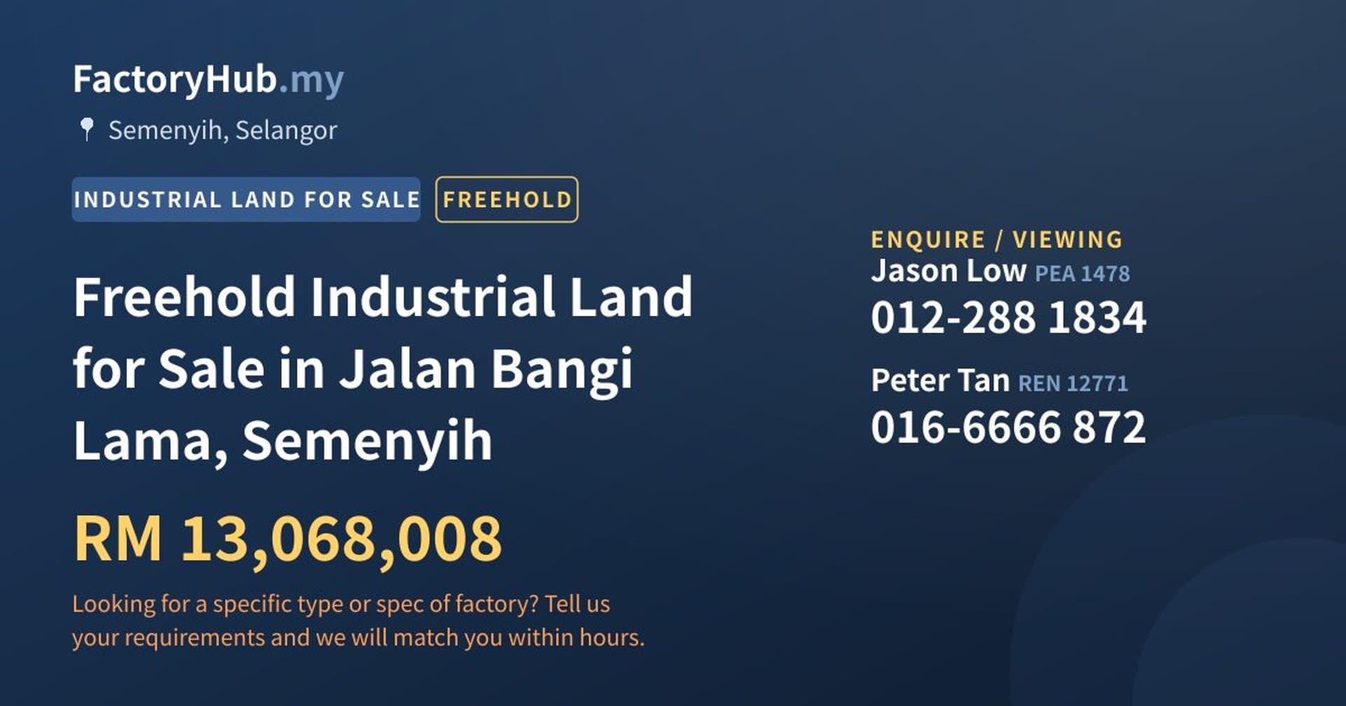 Freehold Industrial Land for Sale in Jalan Bangi Lama, Semenyih - Property image 1 of 2