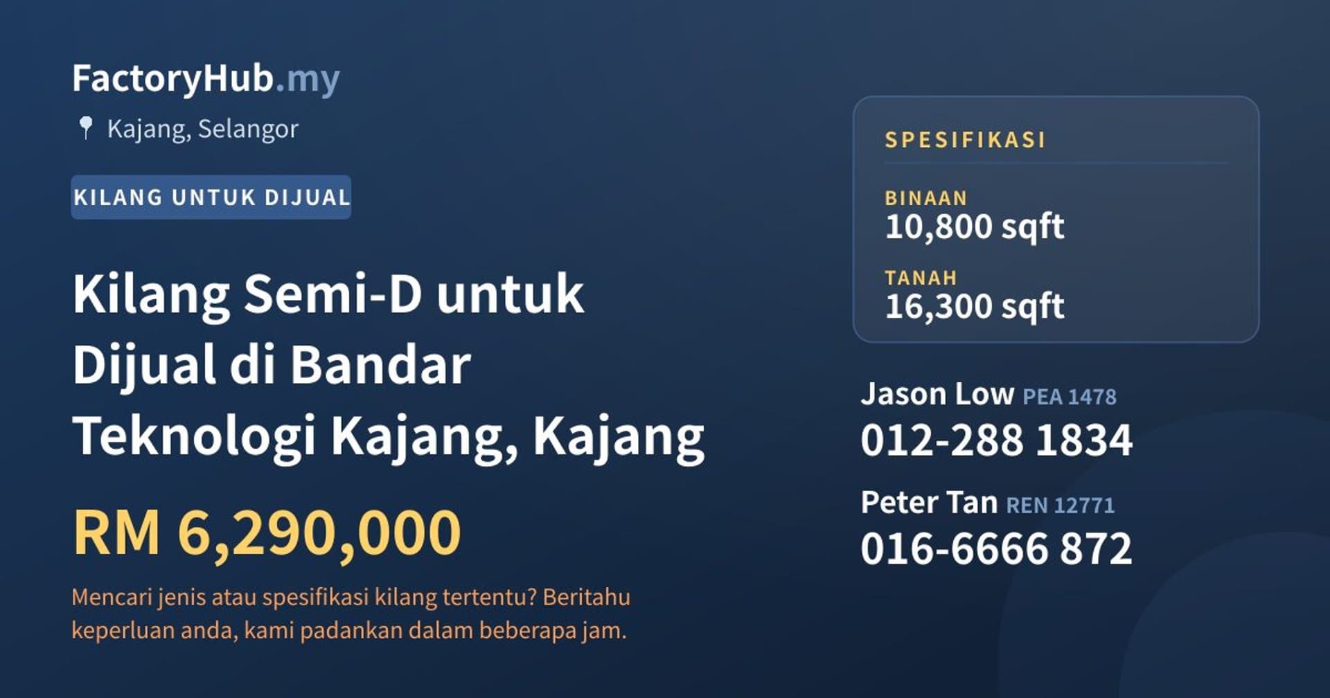 Kilang Semi-D untuk Dijual di Bandar Teknologi Kajang, Kajang · Imej hartanah 1/2