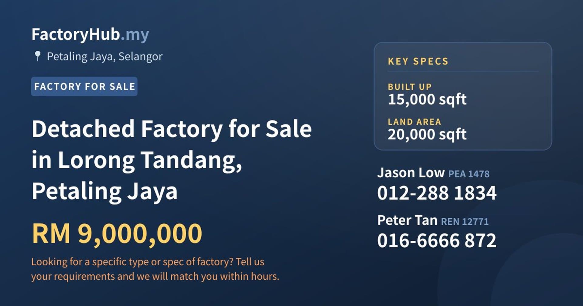 Detached Factory for Sale in Lorong Tandang, Petaling Jaya - Property image 1 of 2