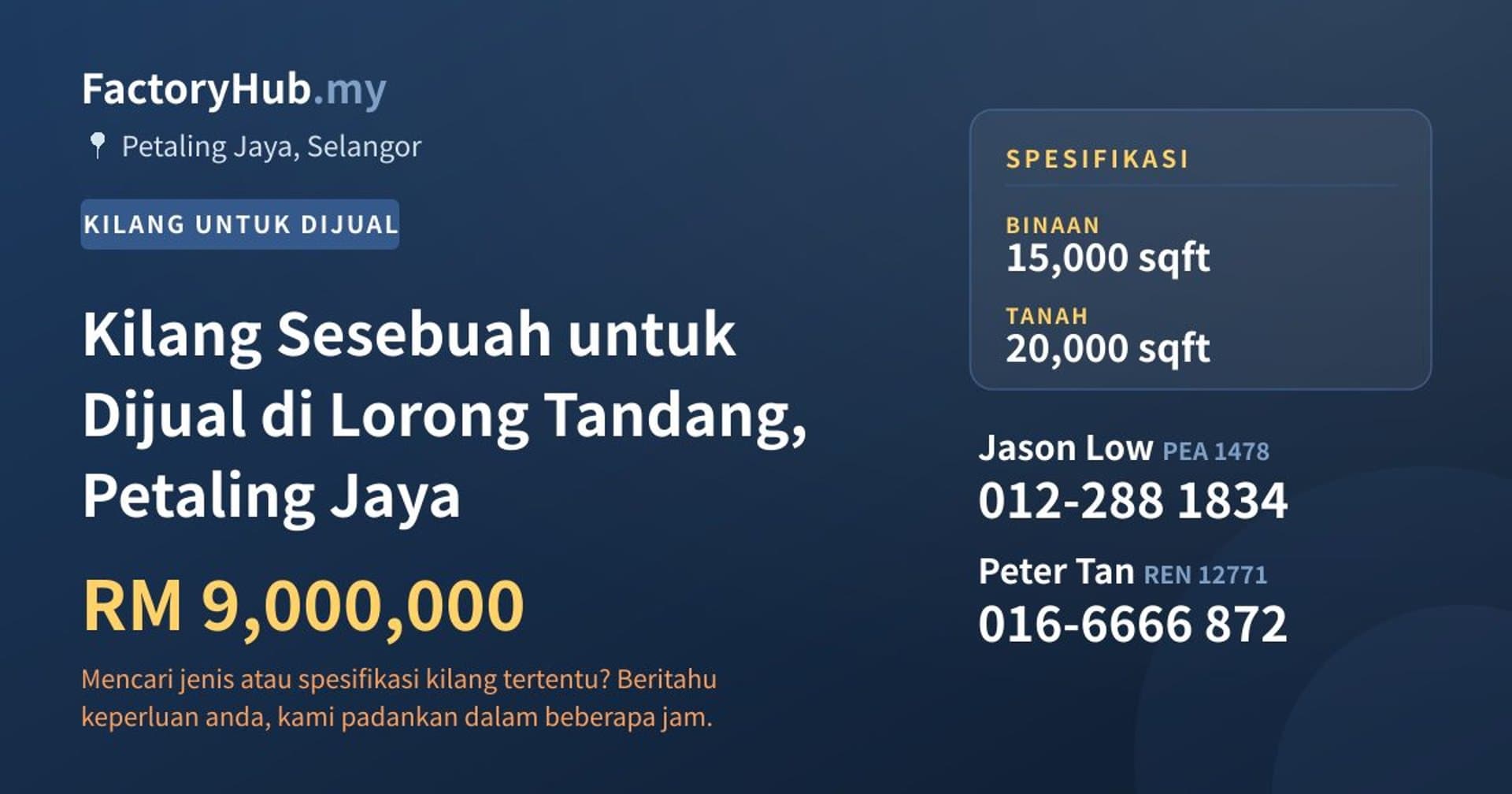 Kilang Sesebuah untuk Dijual di Lorong Tandang, Petaling Jaya · Imej hartanah 1/2