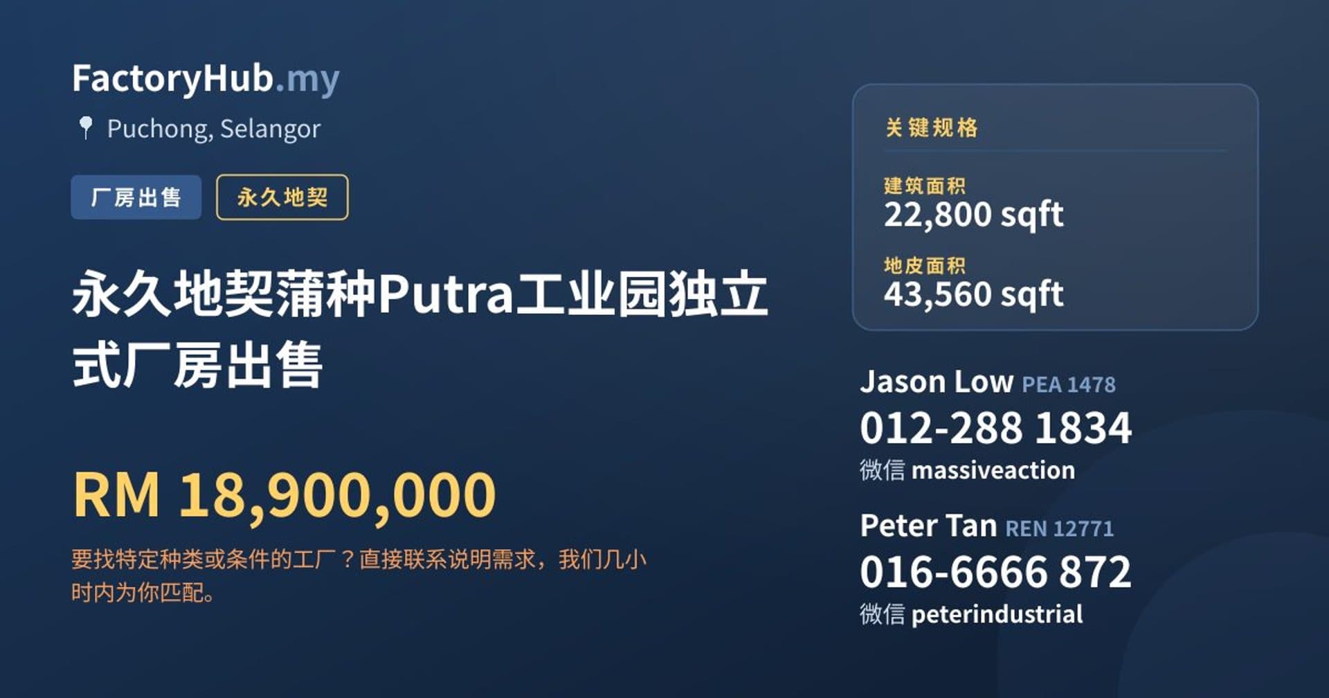 永久地契蒲种Putra工业园独立式厂房出售 · 房源图片 1/2