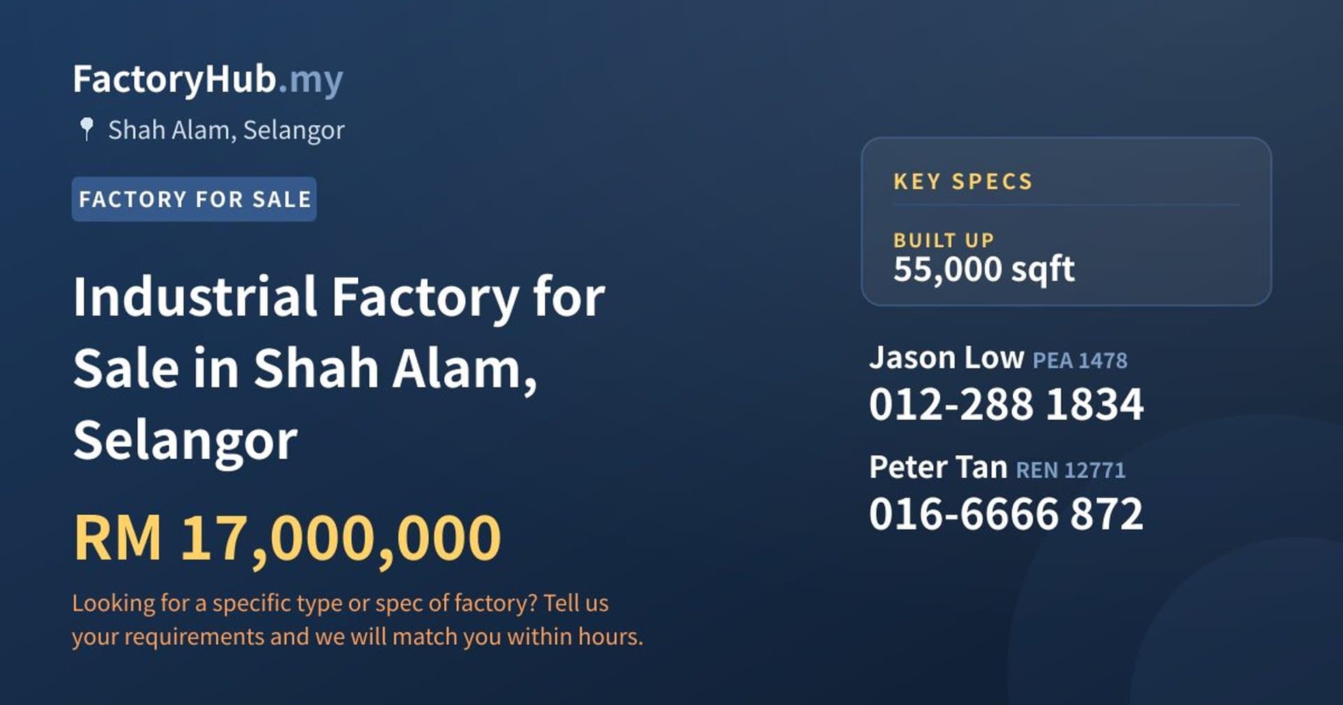 Industrial Factory for Sale in Shah Alam, Selangor - Property image 1 of 2