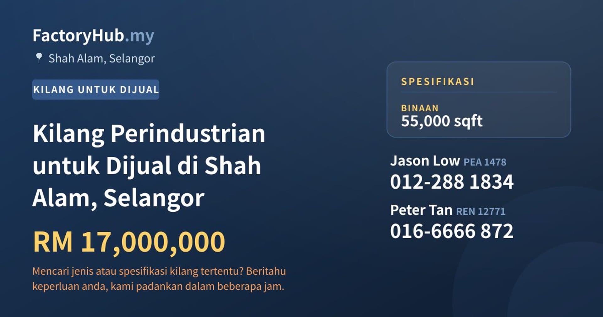 Kilang Perindustrian untuk Dijual di Shah Alam, Selangor · Imej hartanah 1/2