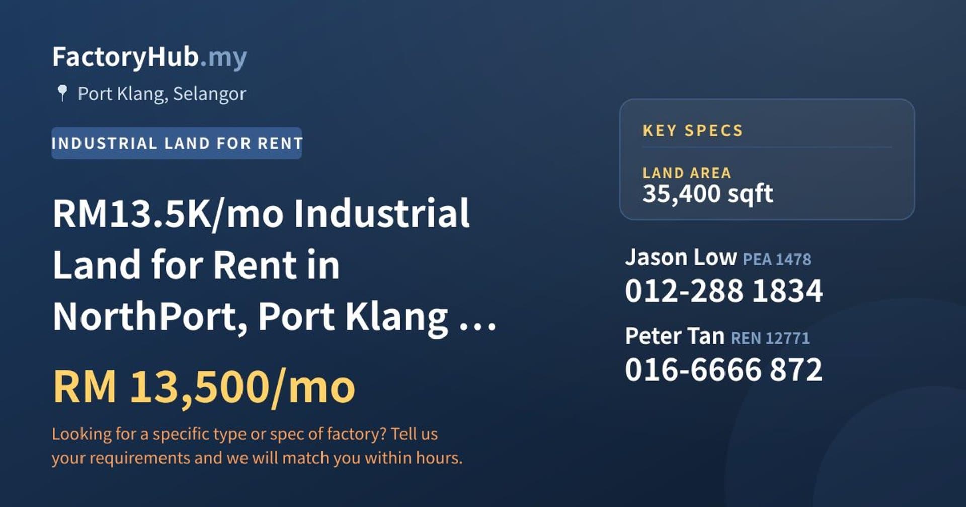 RM13.5K/mo Industrial Land for Rent in NorthPort, Port Klang – 35400sf - Property image 1 of 5
