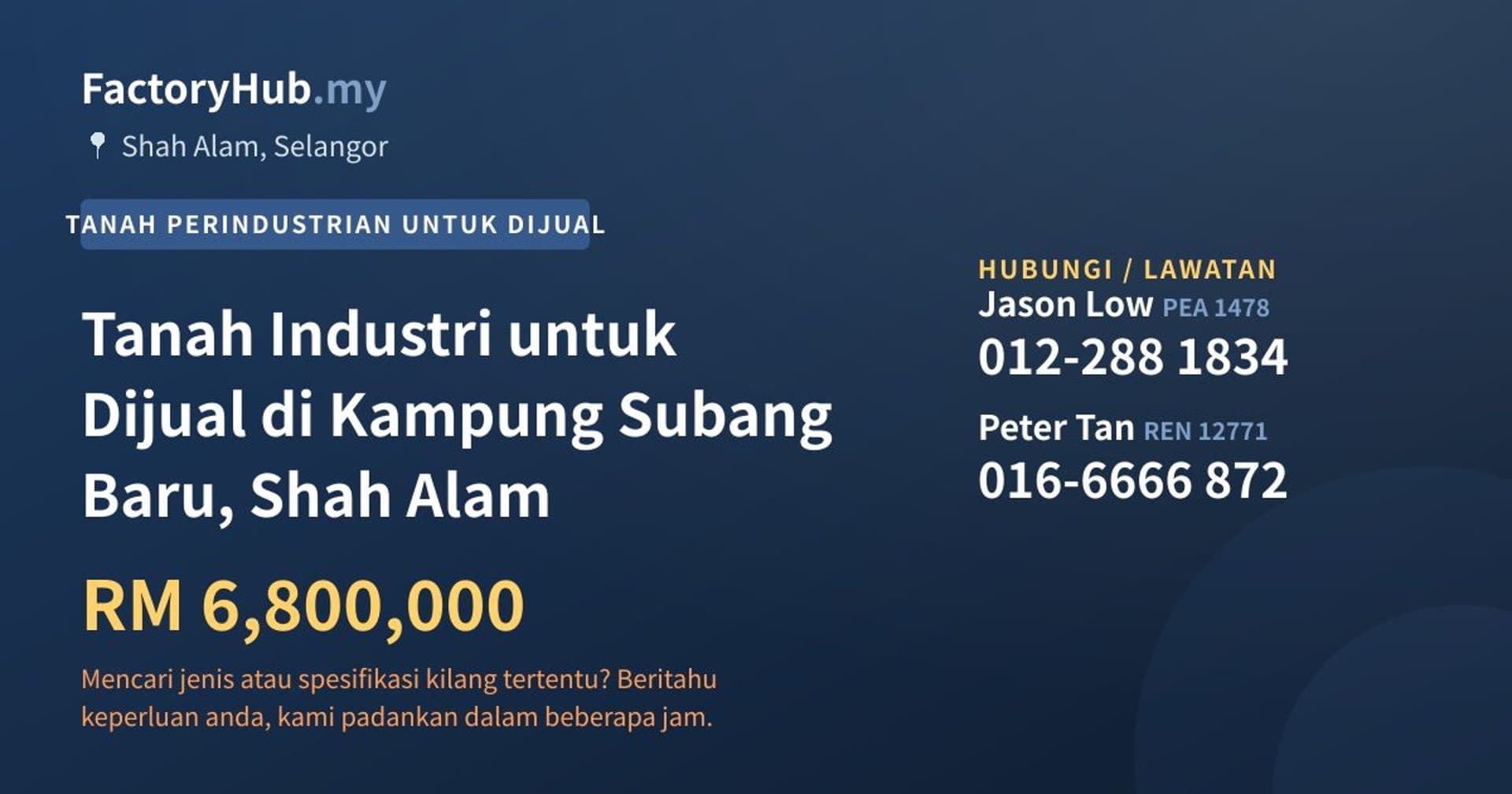 Tanah Industri untuk Dijual di Kampung Subang Baru, Shah Alam · Imej hartanah 1/2