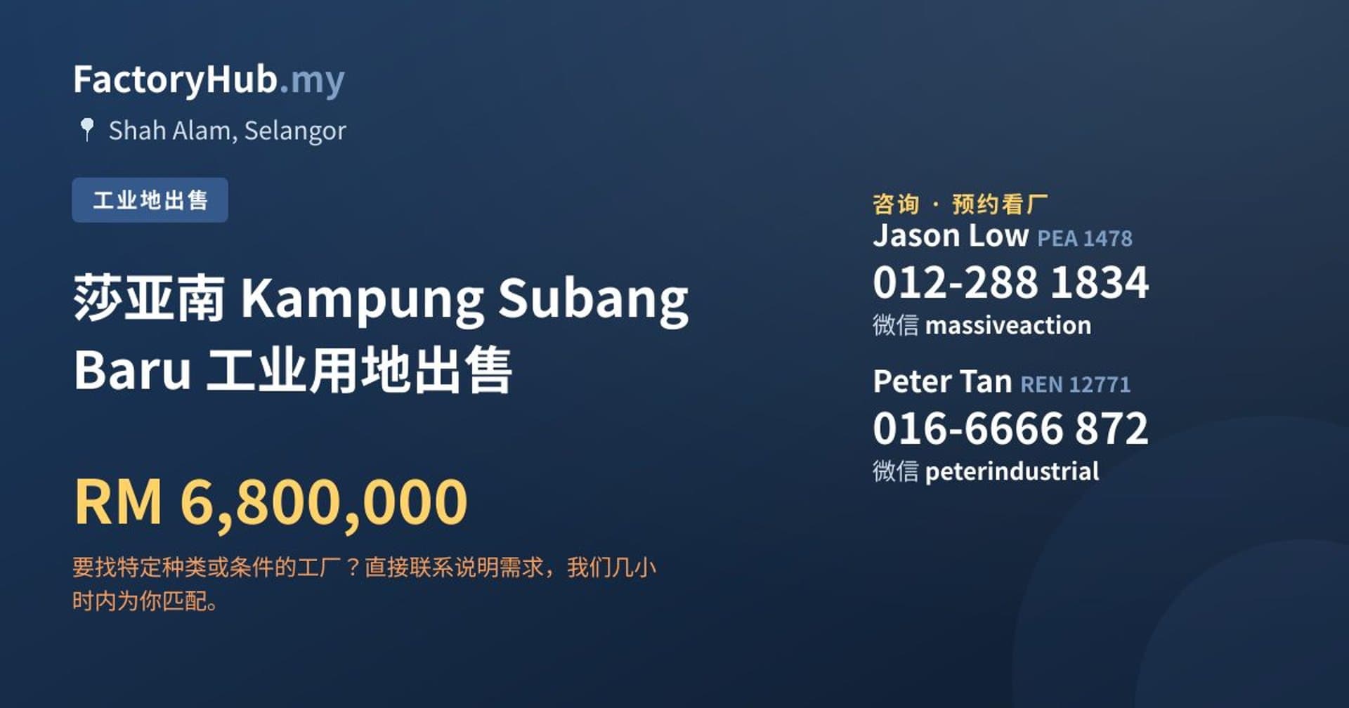 莎亚南 Kampung Subang Baru 工业用地出售 · 房源图片 1/2