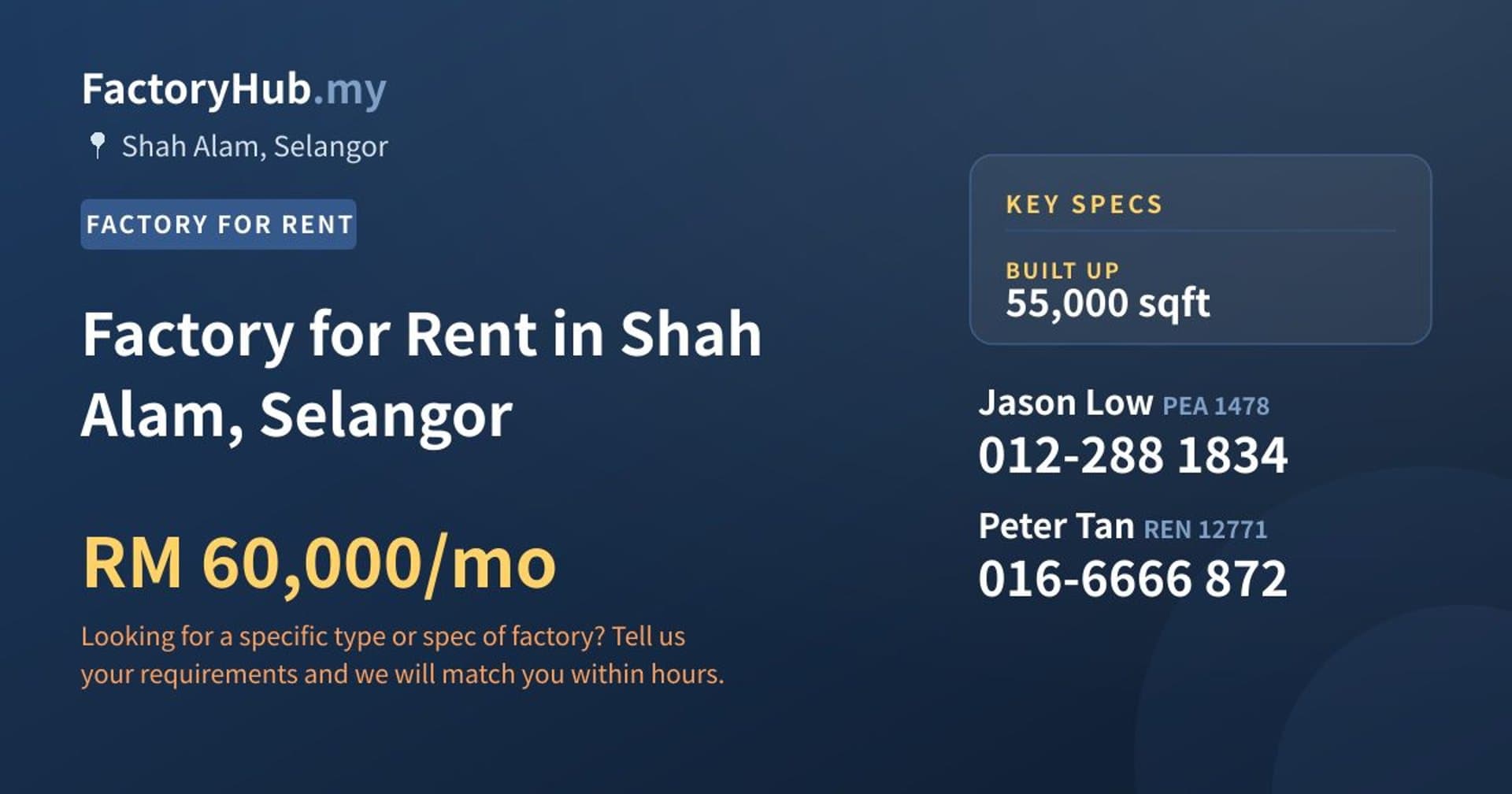 Factory for Rent in Shah Alam, Selangor - Property image 1 of 2