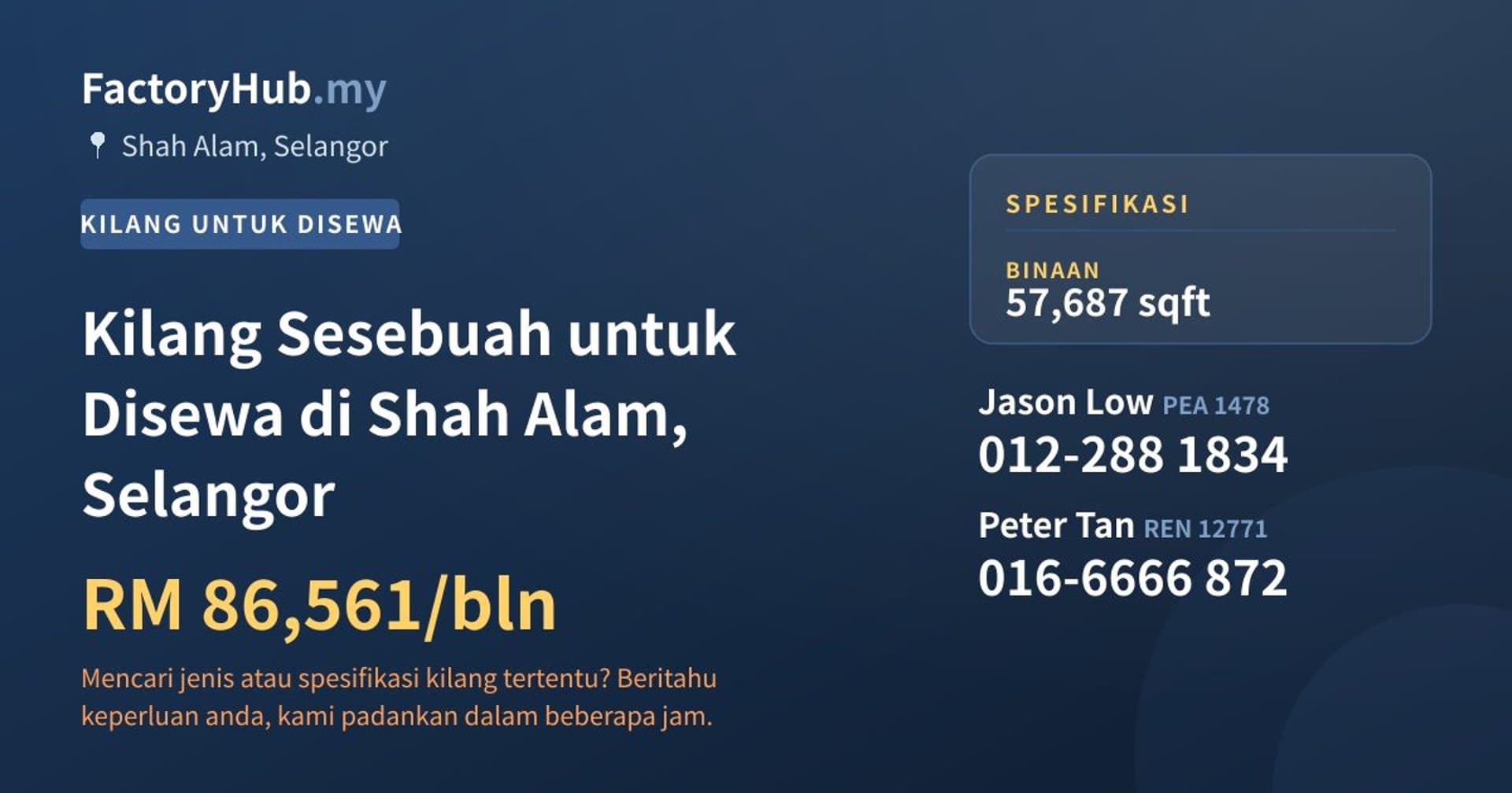 Kilang Sesebuah untuk Disewa di Shah Alam, Selangor · Imej hartanah 1/2