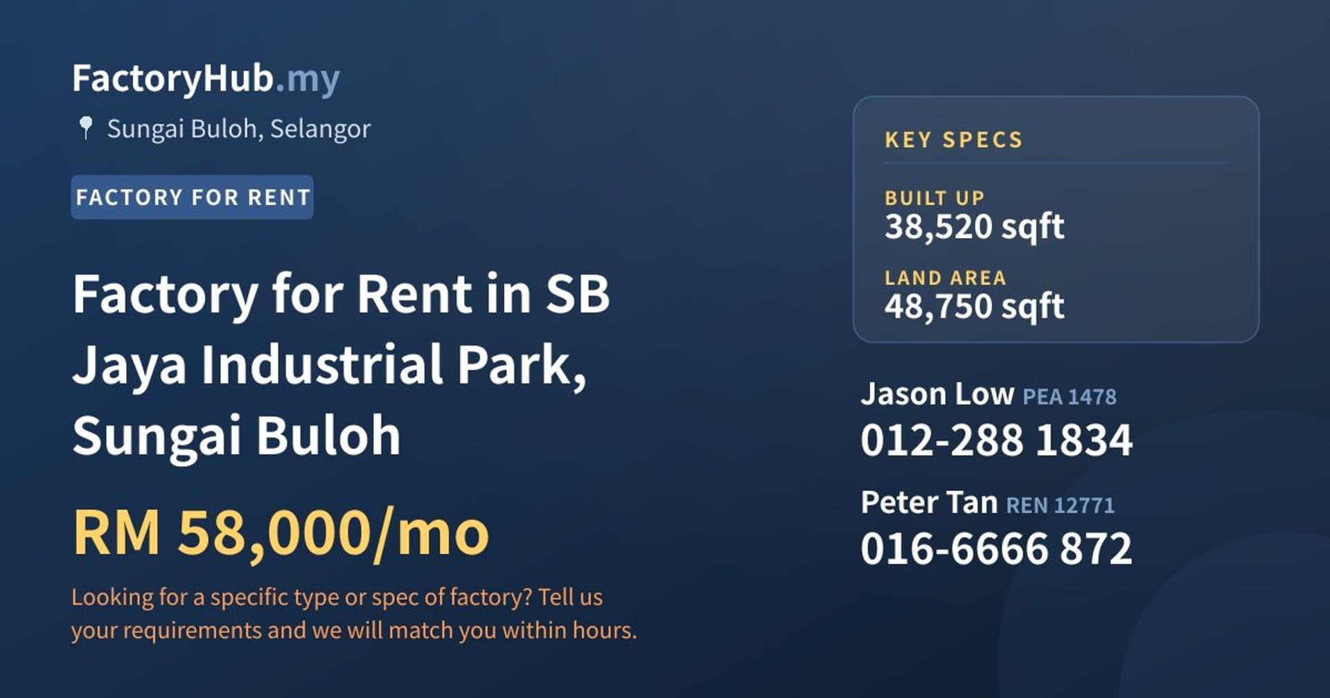 Factory for Rent in SB Jaya Industrial Park, Sungai Buloh - Property image 1 of 2