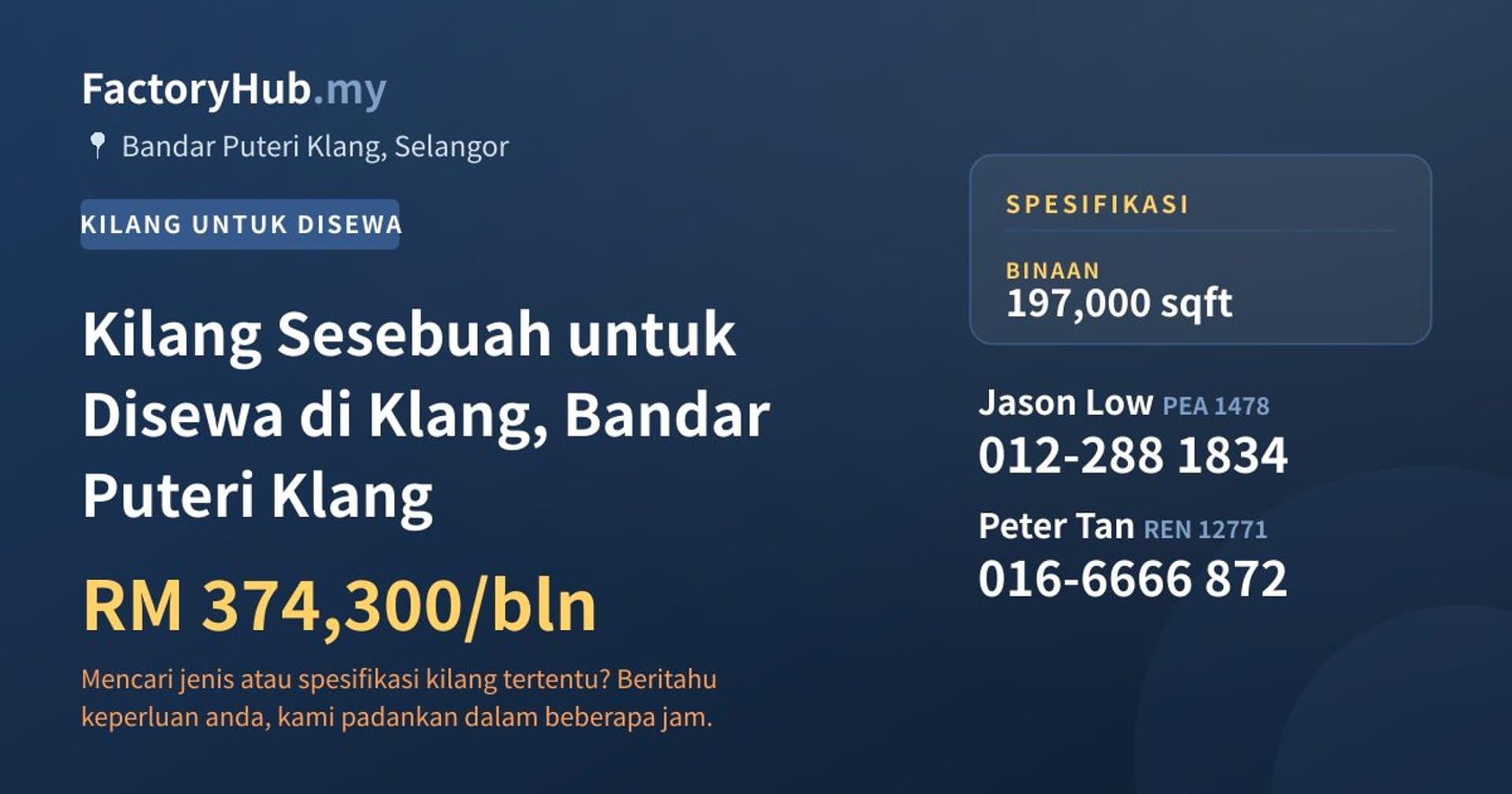 Kilang Sesebuah untuk Disewa di Klang, Bandar Puteri Klang · Imej hartanah 1/2
