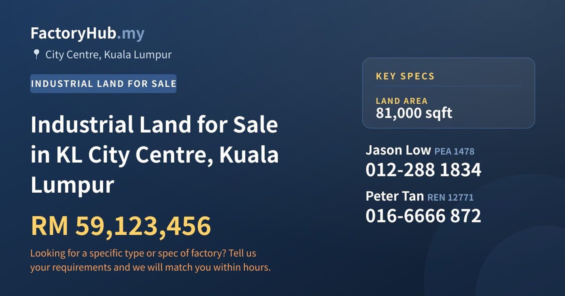 Industrial Land for Sale in KL City Centre, Kuala Lumpur - Property image 1 of 2