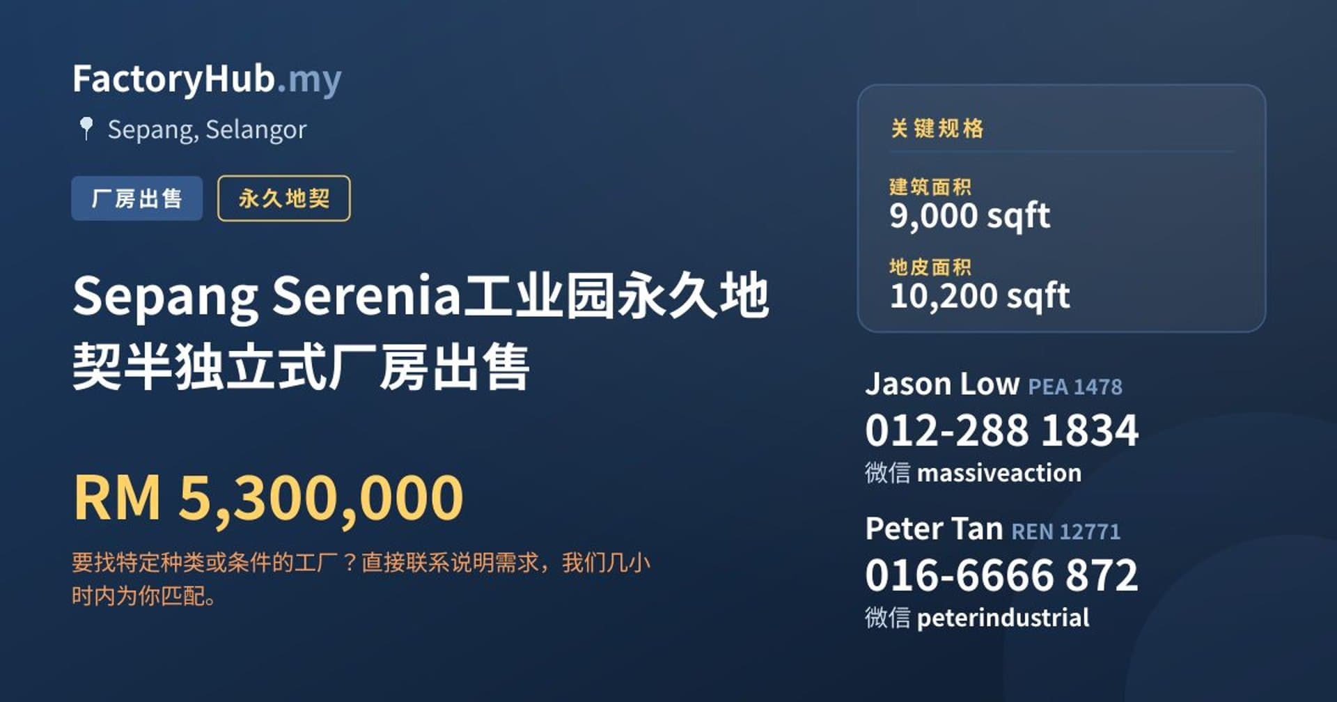 Sepang Serenia工业园永久地契半独立式厂房出售 · 房源图片 1/2