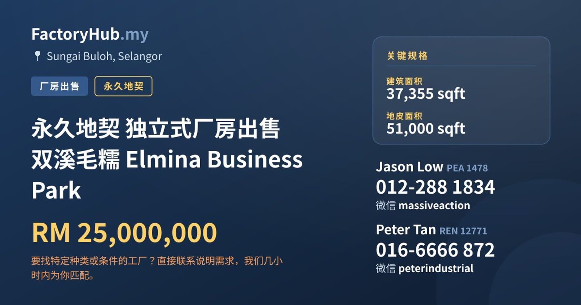 永久地契 独立式厂房出售 双溪毛糯 Elmina Business Park · 房源图片 1/2