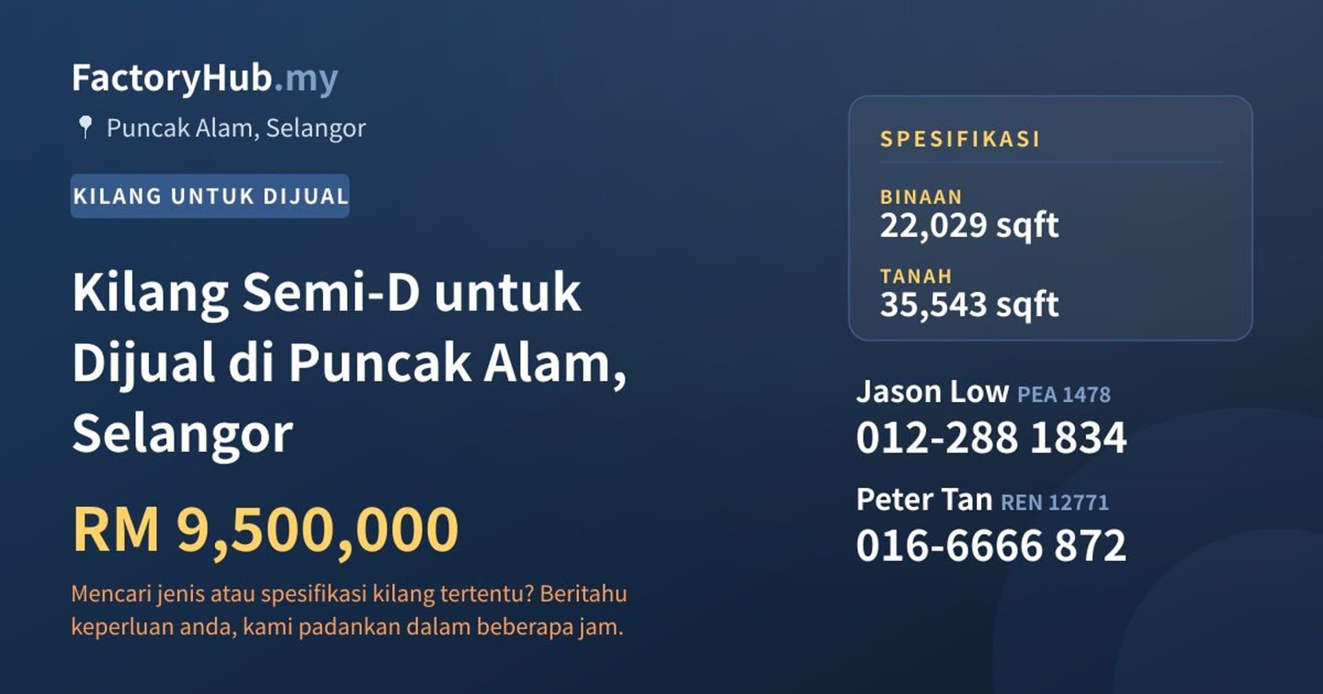 Kilang Semi-D untuk Dijual di Puncak Alam, Selangor · Imej hartanah 1/2