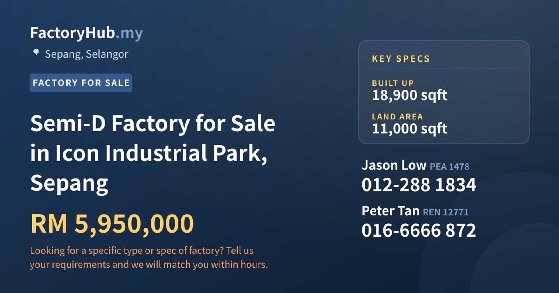Semi-D Factory for Sale in Icon Industrial Park, Sepang - Property image 1 of 2